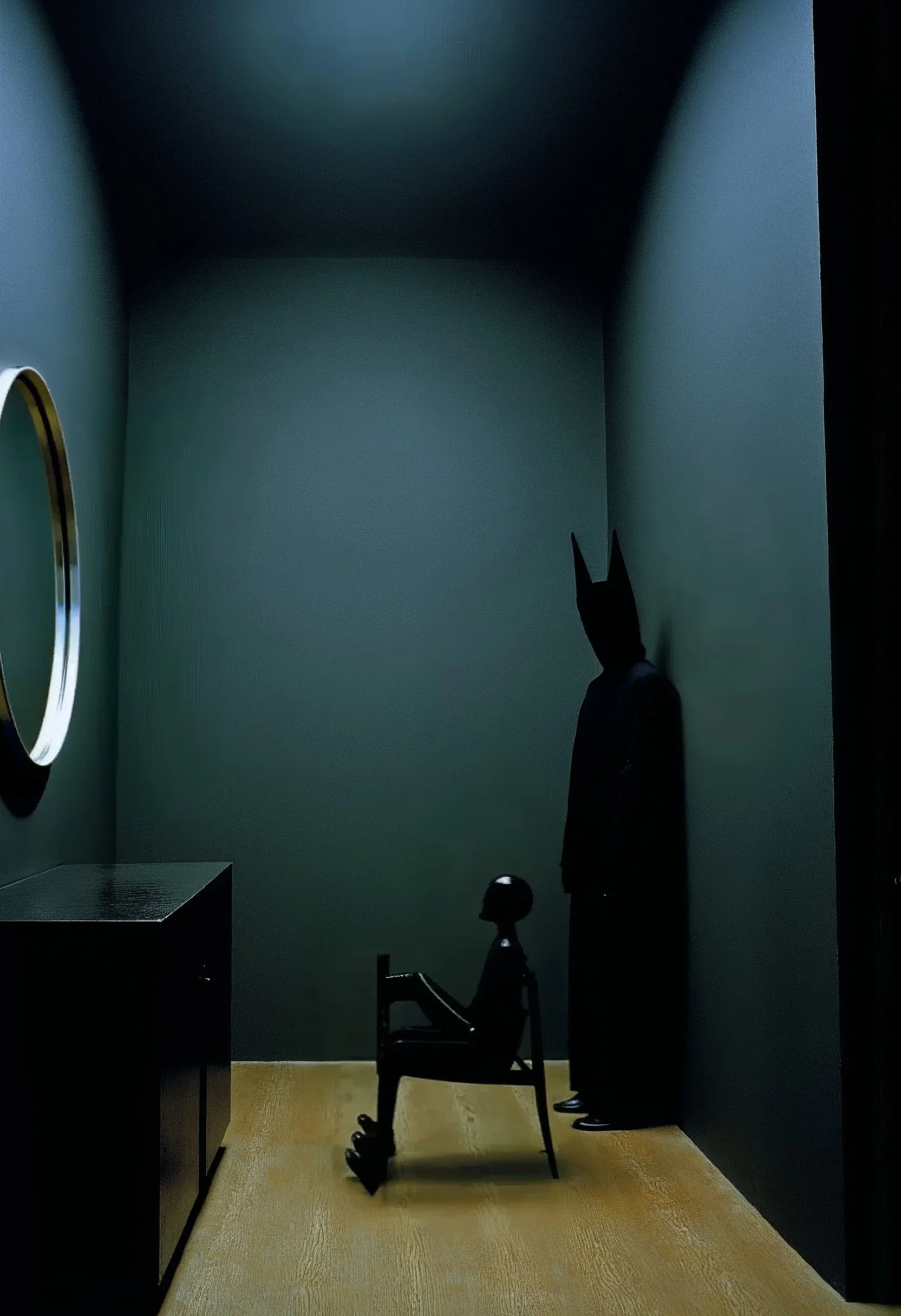 Fotografía generada con IA, retocada, cine experimental, luz cinematográfica.