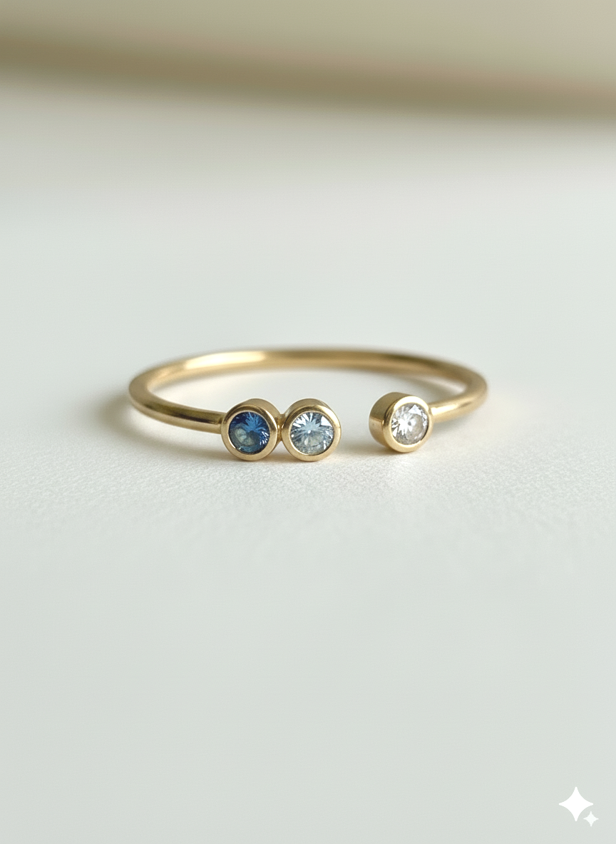 3 diamond and sapphire open ring