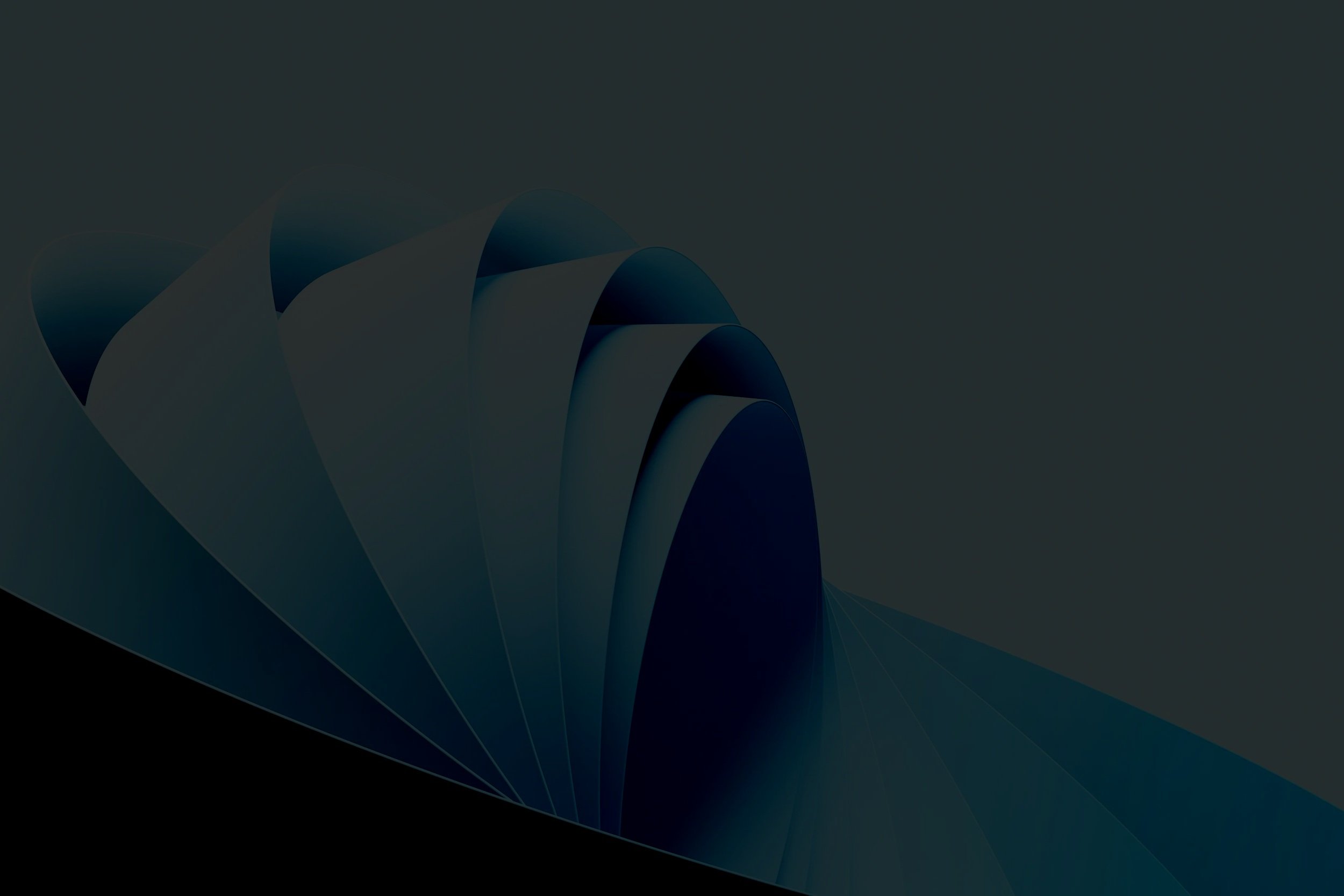 Abstract digital artwork featuring a spiral pattern with a dark color palette of black, dark blue, and shades of gray.