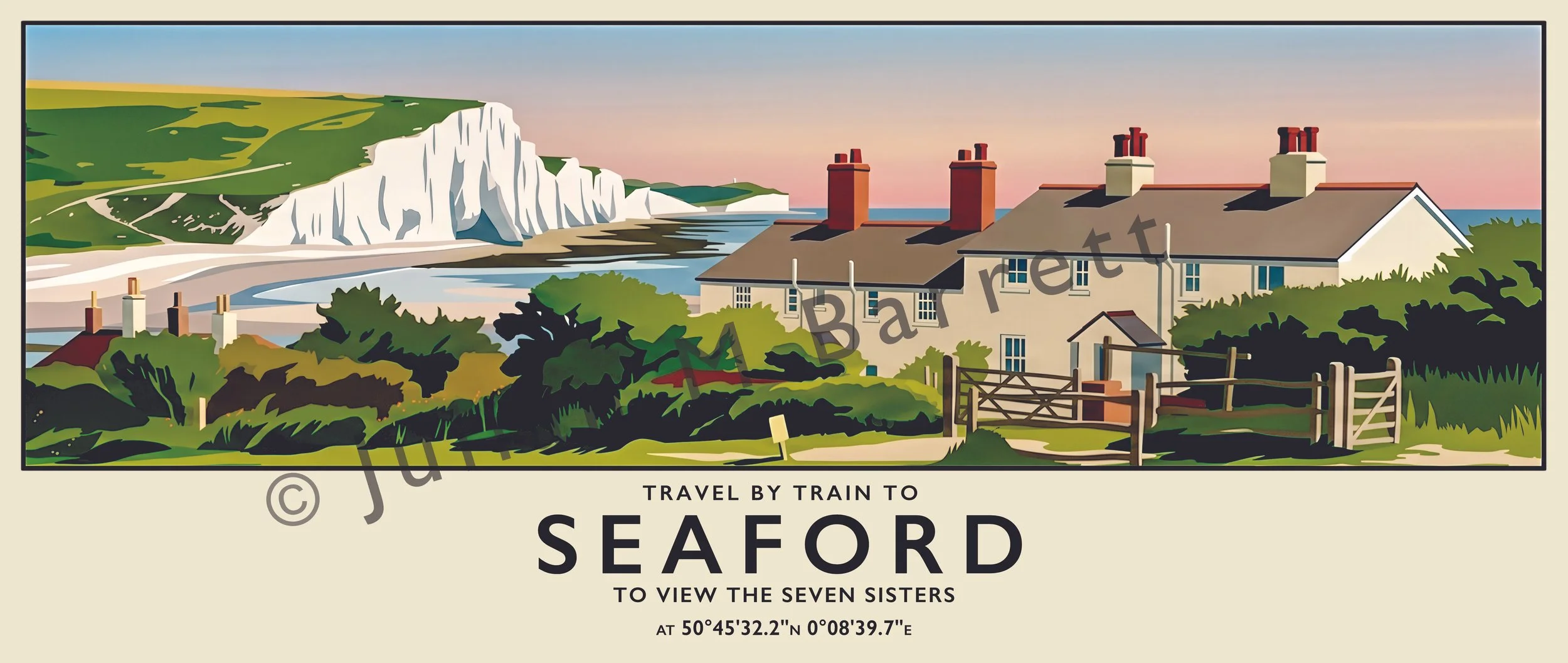 Panorama Postcard of Seven Sisters and Coastguard Cottages