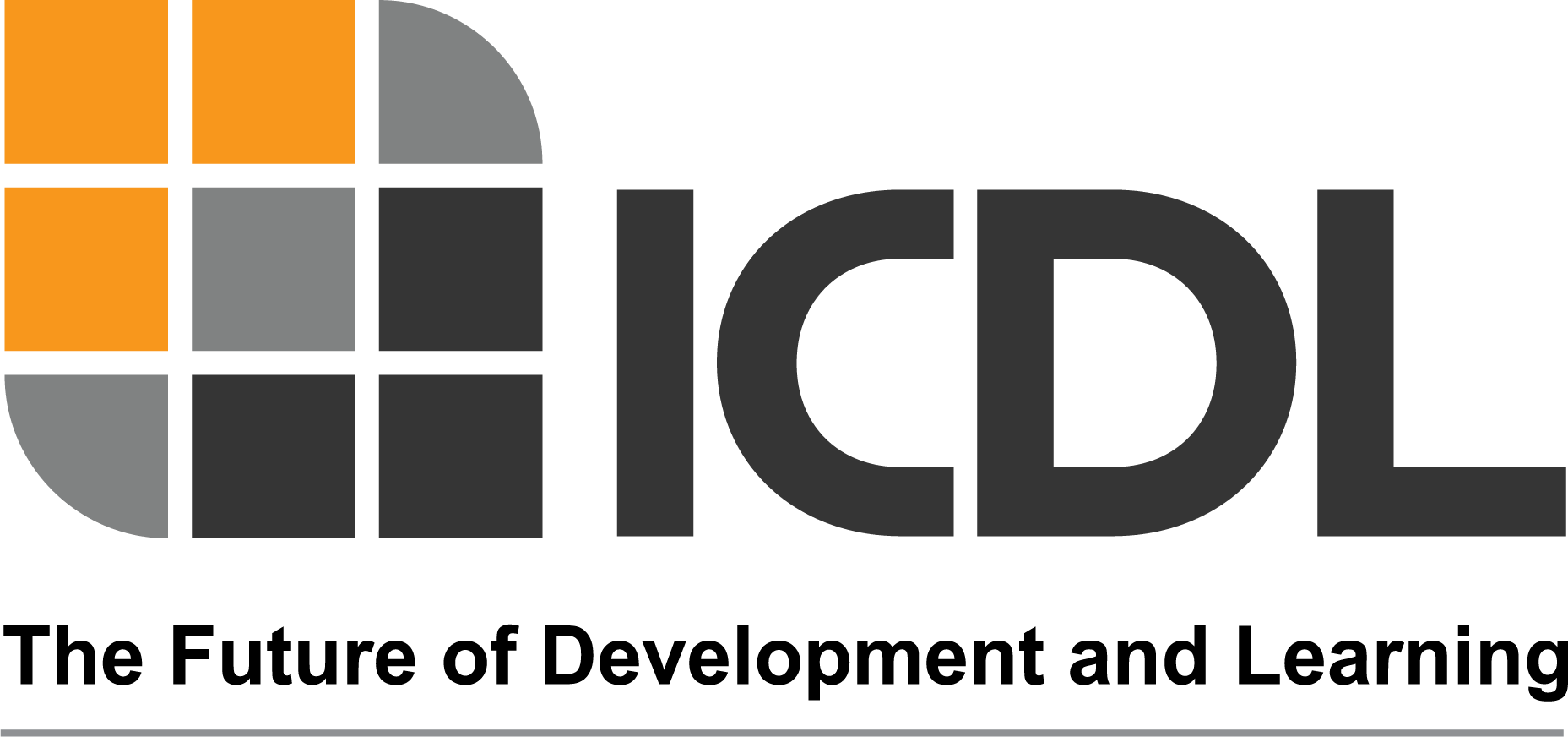 ICDL logo with a grid of nine squares on the left, highlighting orange and gray colors, and the acronym 'ICDL' in bold black letters to the right.