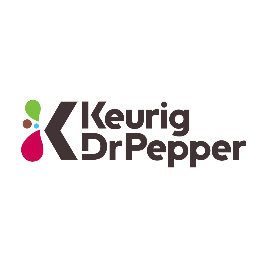 Keurig Dr Pepper logo with colorful droplet shapes and bold black text