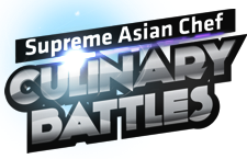 Logo for 'Supreme Asian Chef Culinary Battles' event, with bold text in black, white, and blue.