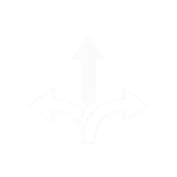 A black background with three white arrows pointing in different directions: up, left, and right, indicating options or directions.