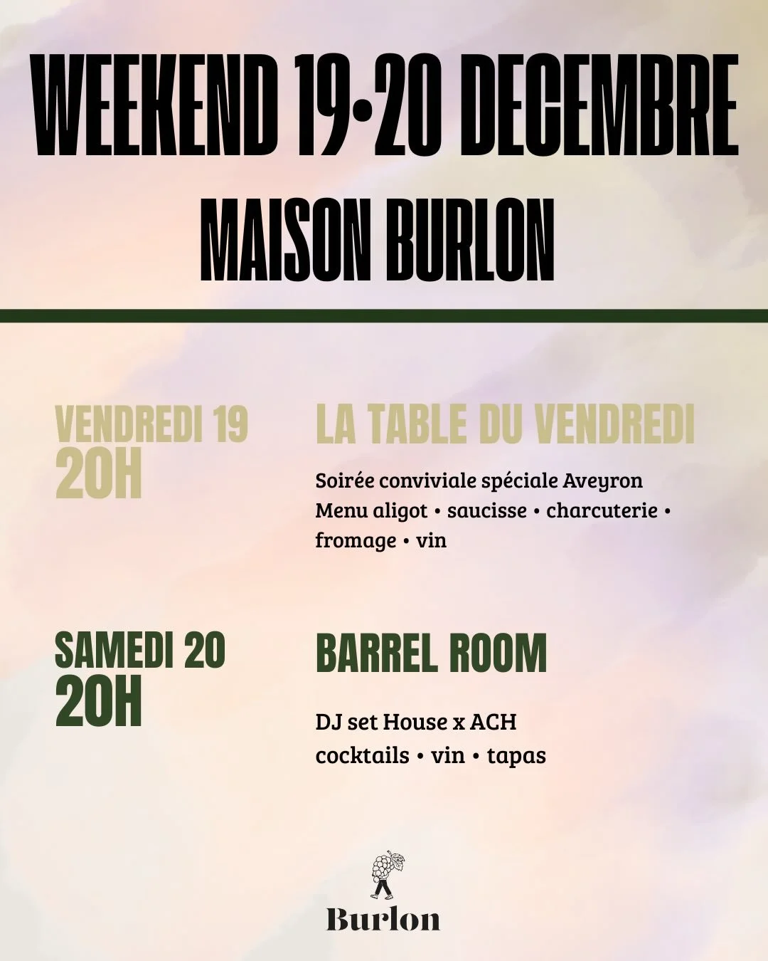On vous attend ce week-end !

👉🏻 Envie de finir la semaine avec r&eacute;confort autour d&rsquo;une tabl&eacute;e chaleureuse de produits du terroir ? R&eacute;serve la table du vendredi avec ton date ou tes coll&egrave;gues 🥘🍷

👉🏻 Envie de t&r