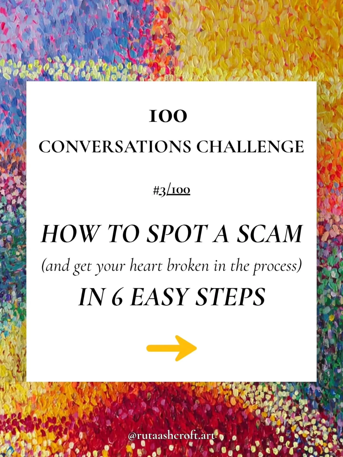 100 Conversations Challenge Update: Chat #3 -  How to spot a scam and get your heart broken in 6 easy steps 💔😅

Aka that one time I became an influencer for a hot five minutes. 🤩🤳🥂

Lesson learned: if it sounds too good to be true&hellip; it pro