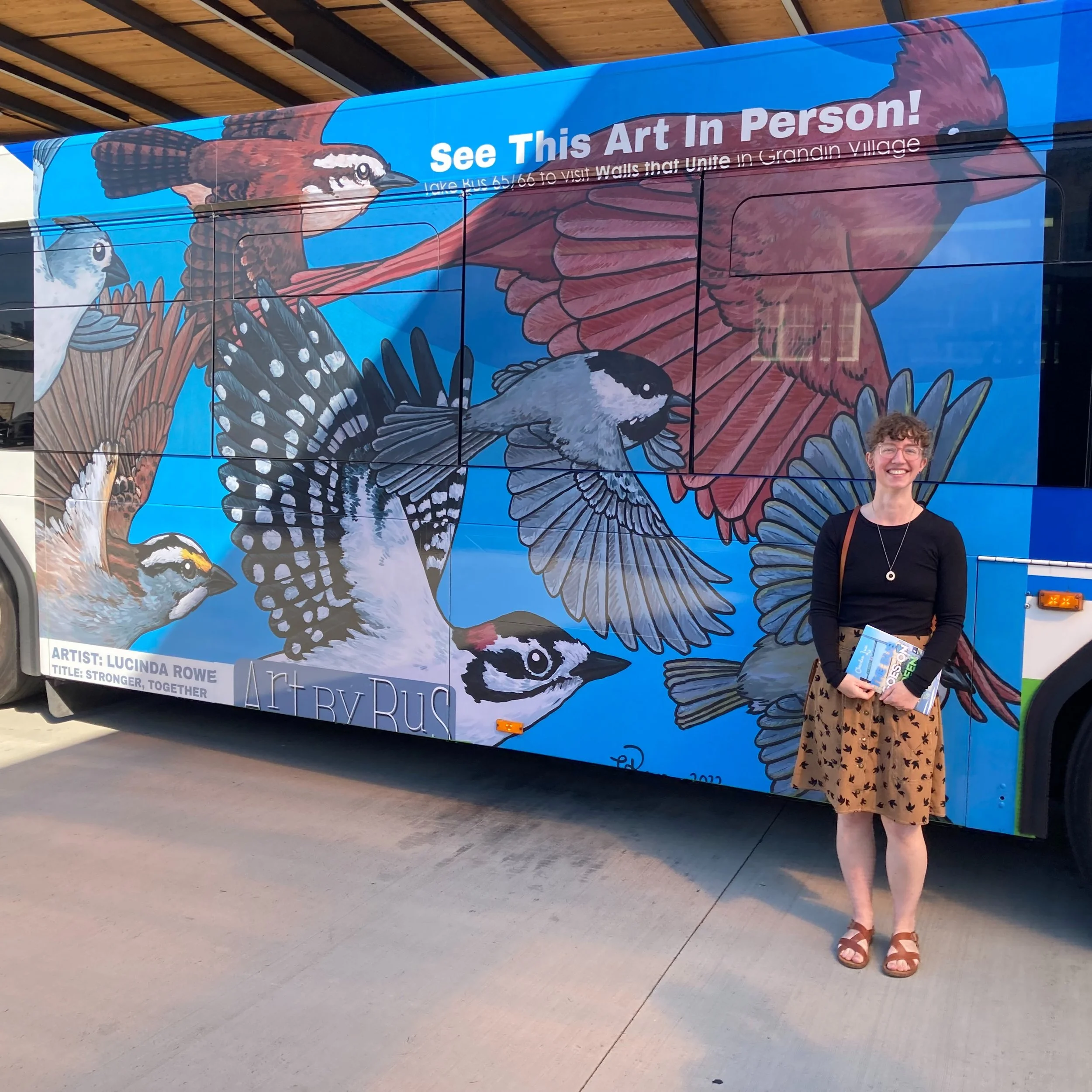 When I was assigned the prompt "strength" for the Grandin Village Art Walk: Walls that Unite mural project back in 2022, I mulled over several ideas before landing on a mixed feeding flock of overwintering birds. Chickadees, kinglets, titmi