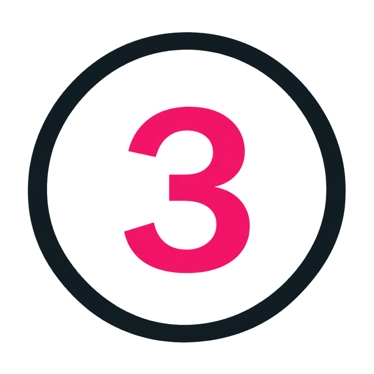 A pink film countdown timer showing the number three with a black background and a circular border.