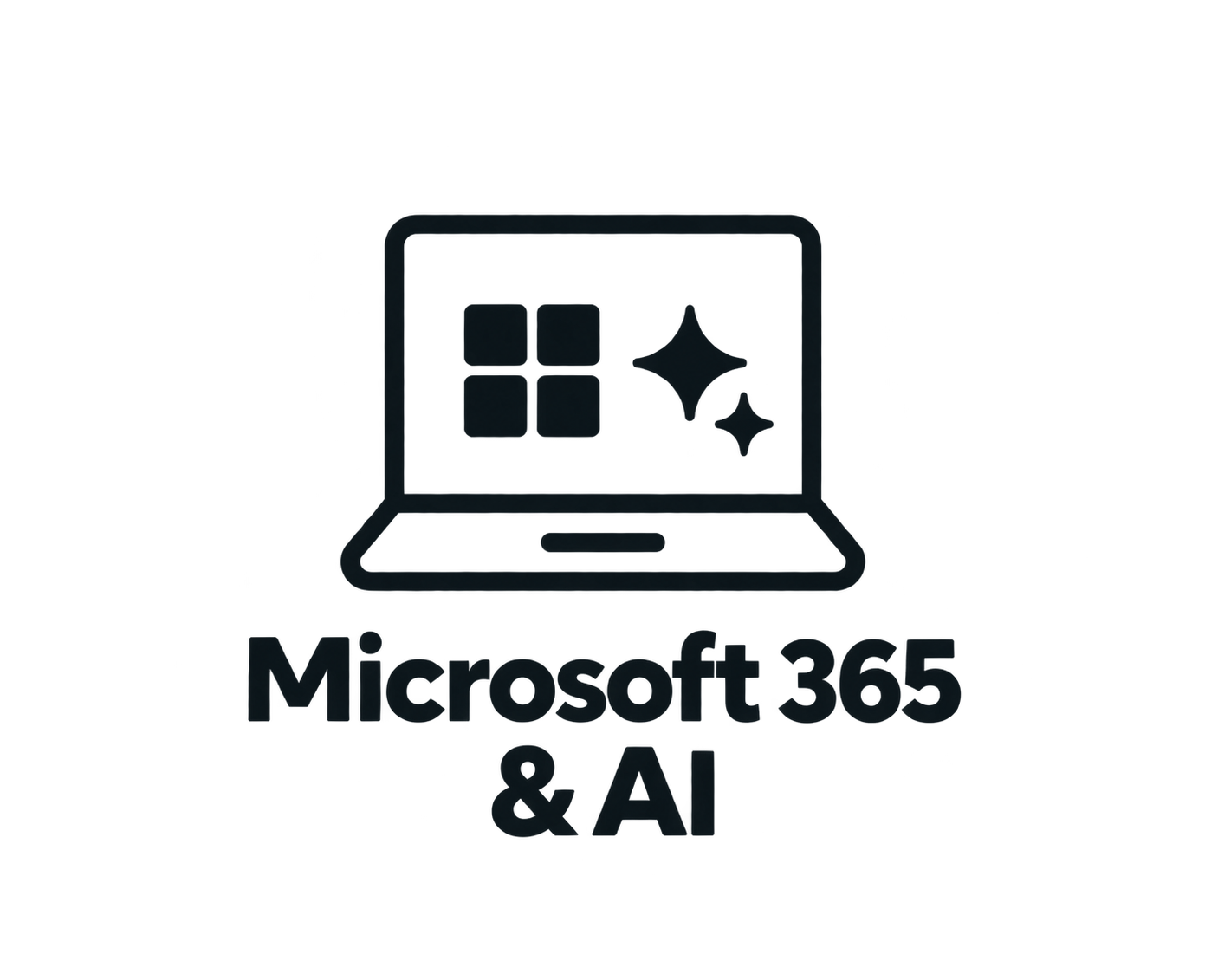 A logo with a laptop displaying four squares and star shapes. Below, the text reads "Microsoft 365 & AI."