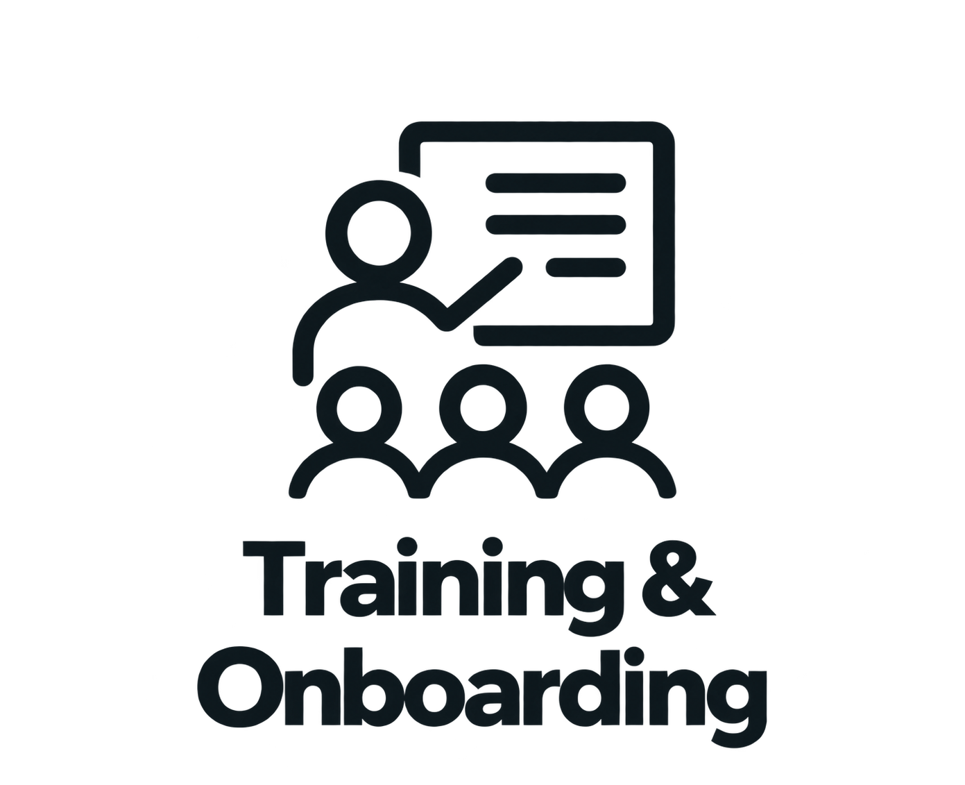 An icon representing training and onboarding, showing a person presenting to a group, with a document or chart behind them, and the text 'Training & Onboarding' below.
