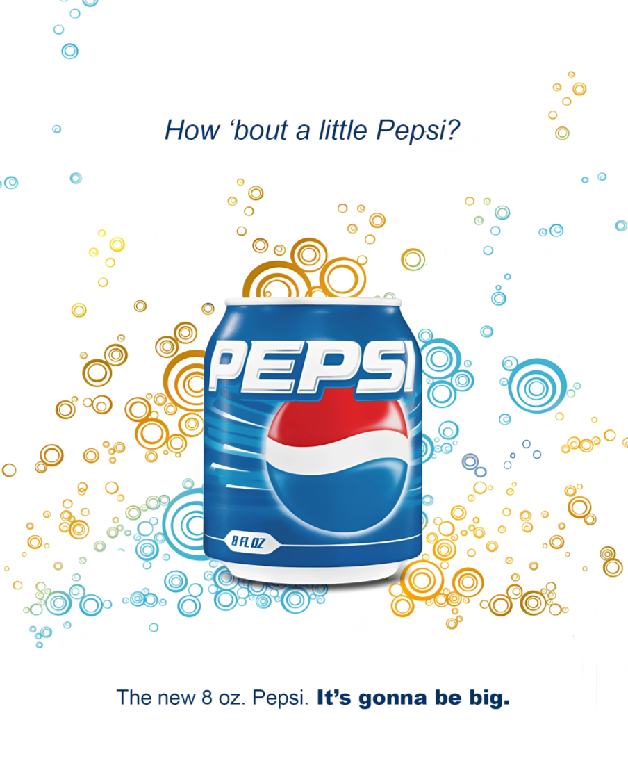 Advertisement for the new 8 oz. can of Pepsi with the slogan 'It's gonna be big' and the phrase 'How 'bout a little Pepsi?'