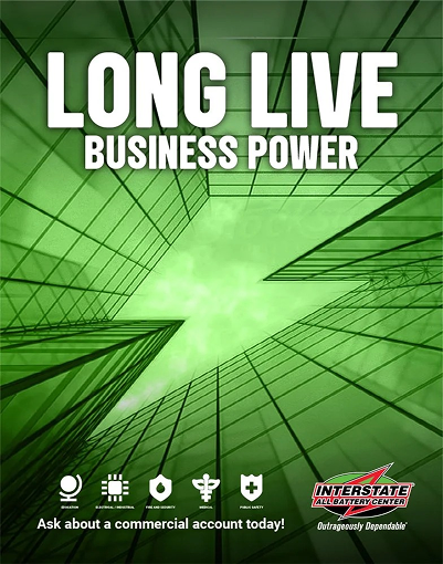 Green cityscape with tall buildings and the text 'Long Live Business Power'.