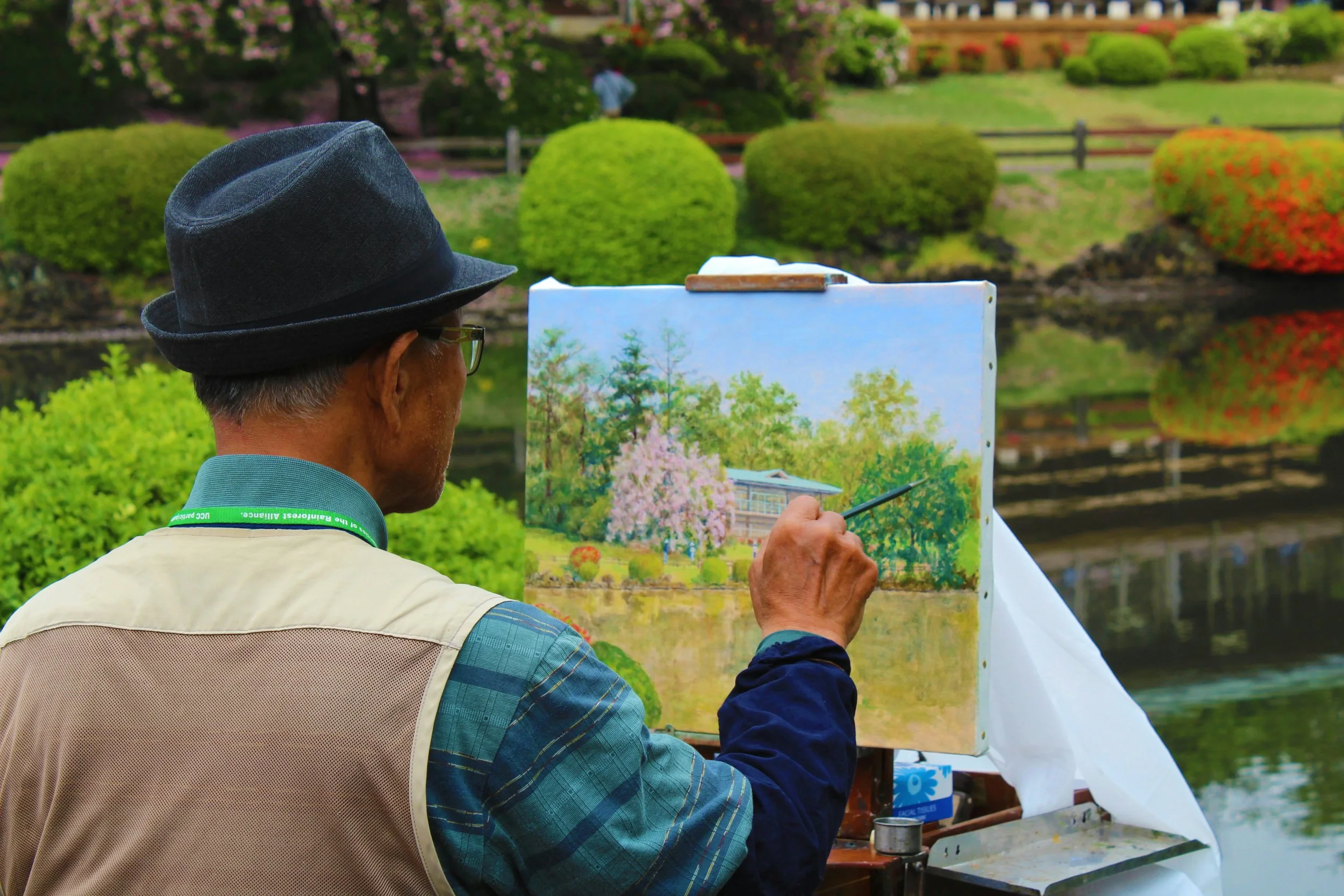 A man painting.