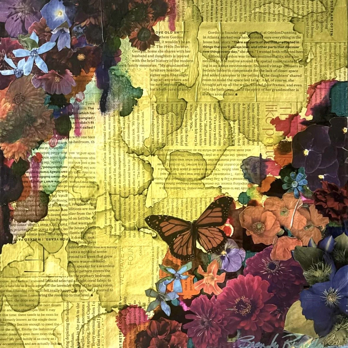 Butterfly Kiss 
12x12"
SOLD 
Magazine, Alcohol Ink, and Pen on wood panel 