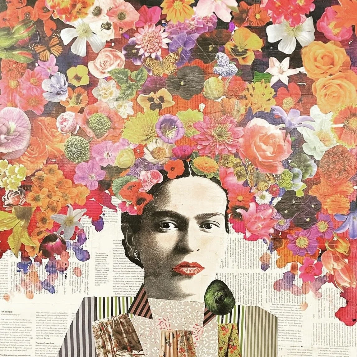 Frida 2 
24x24"
SOLD 
Magazine, Alcohol Ink, Acrylic and pen on wood panel