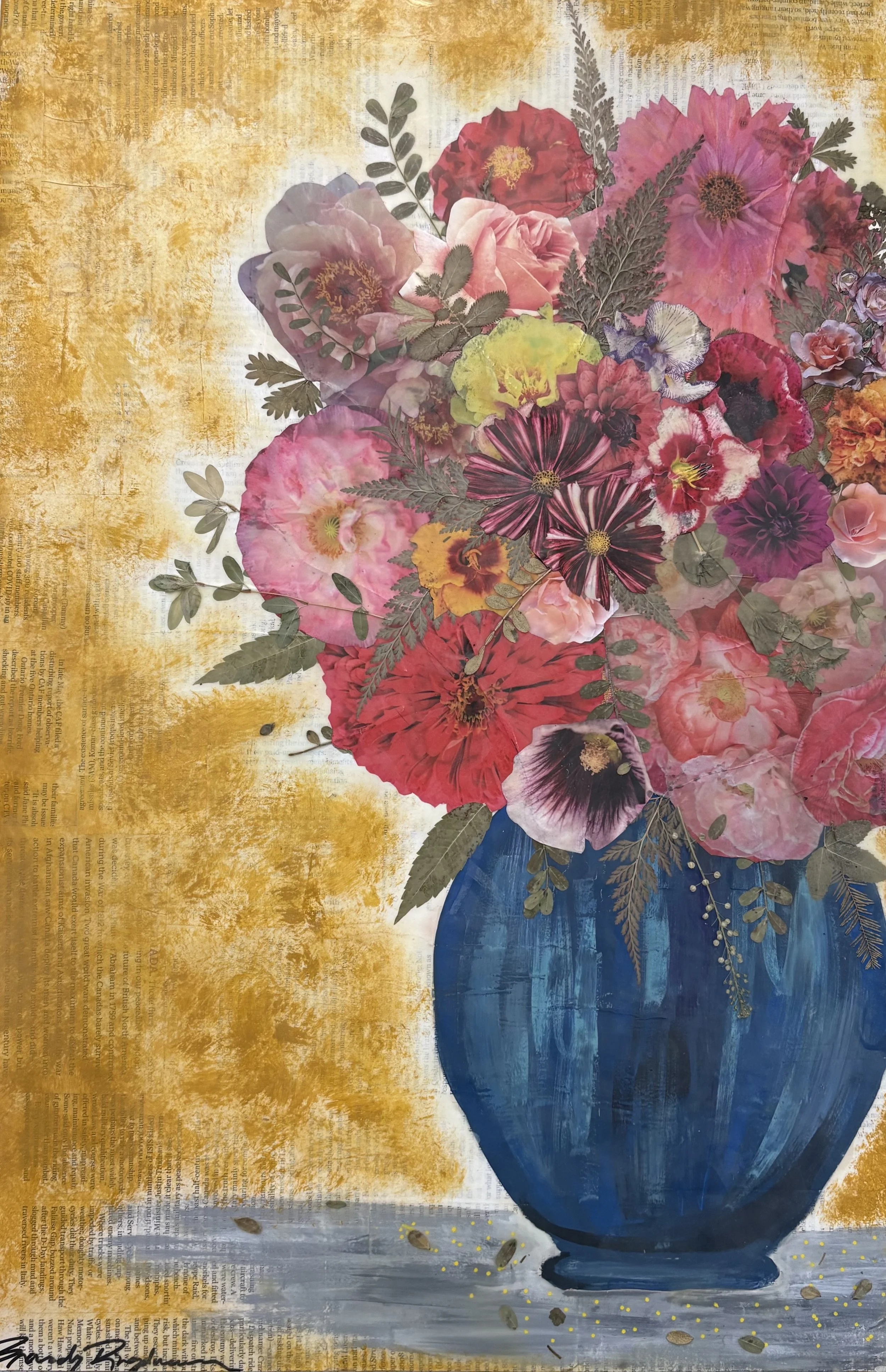 Nana's Vase 
24x16"
Available 
Magazine, Acrylic, Pen, Encaustic on wood panel
