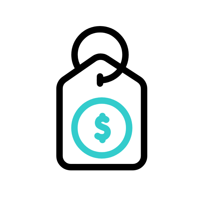Symbol für einen Preis oder eine Preisschild, mit Teal Dollarzeichen in der Mitte.