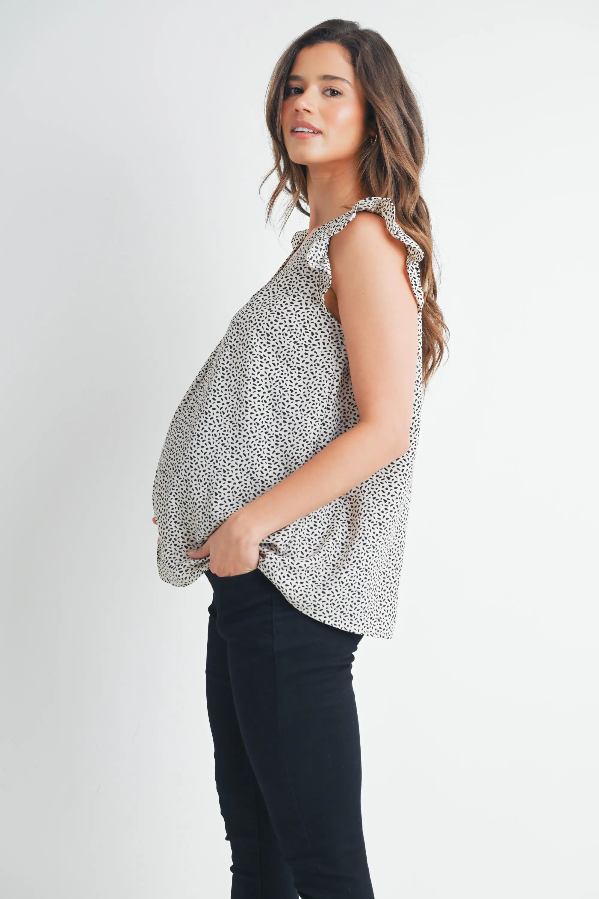 V-Neck Ruffle Cap Sleeve Maternity Top