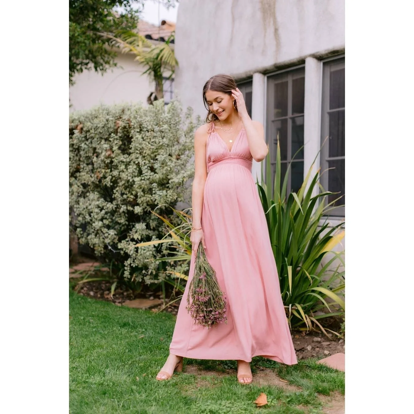 Tie-Strap V-Neck Maternity Maxi Dress