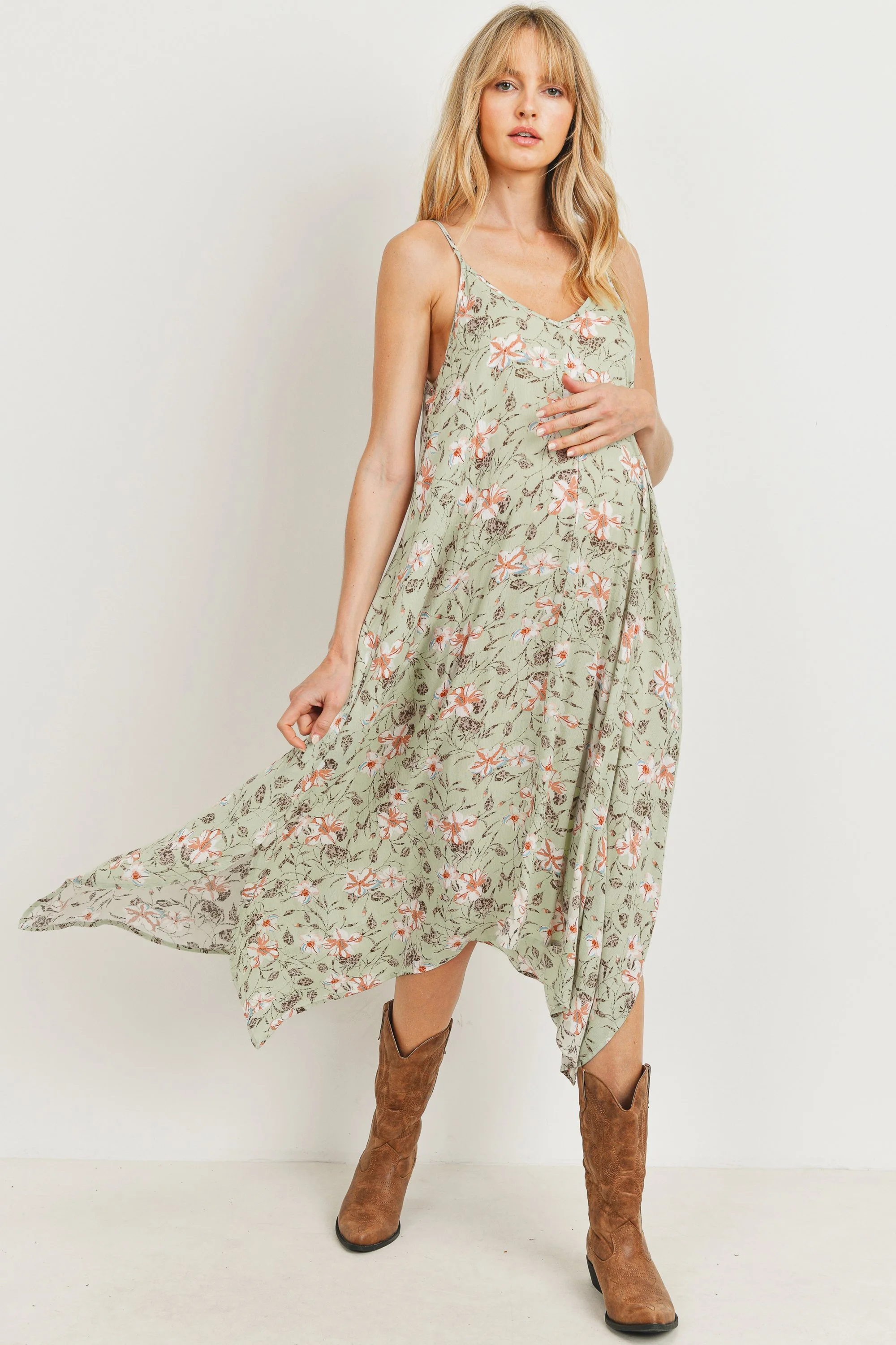 Flowy Floral Handkerchief Hem Maternity Dress