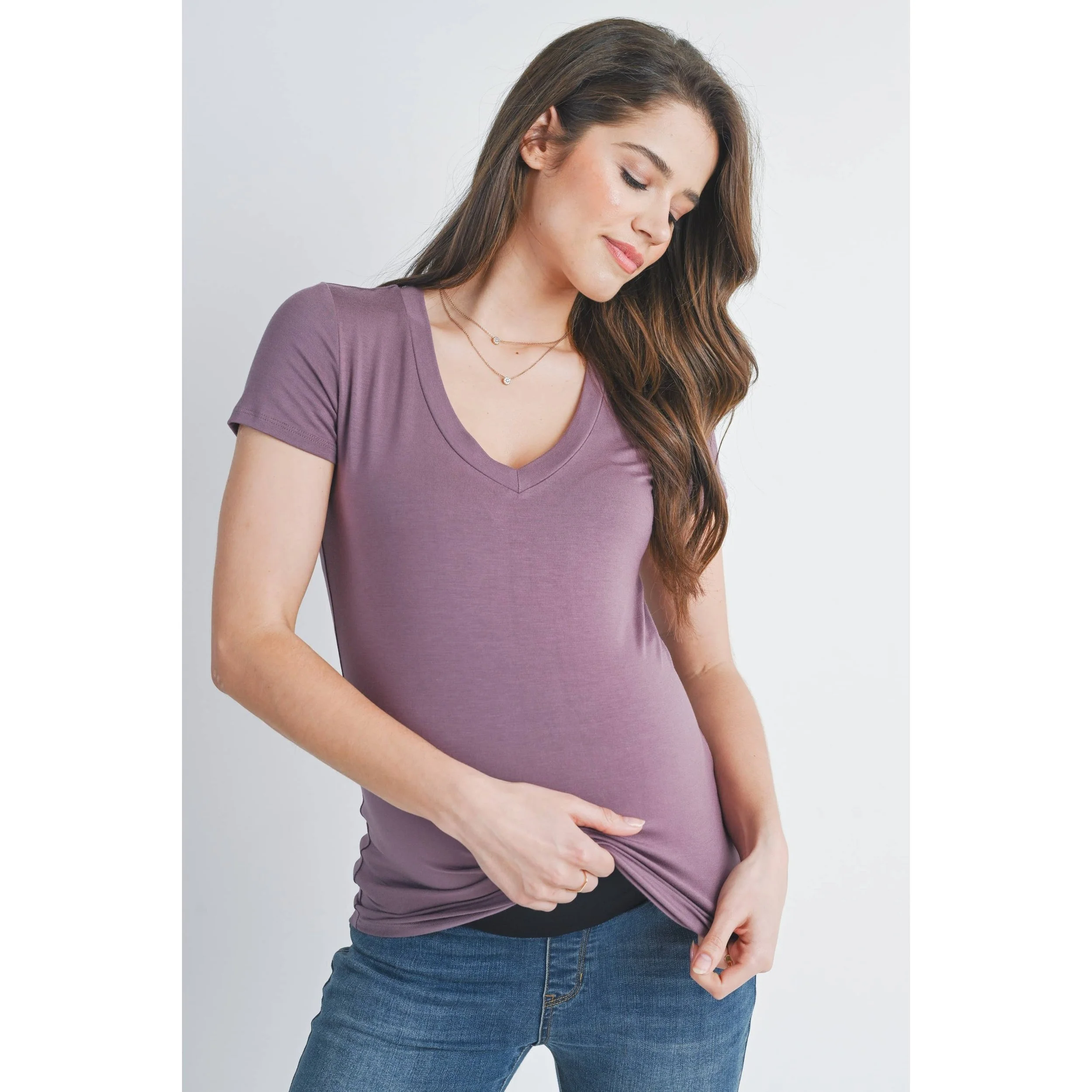 V-Neck Short Sleeve Maternity T-Shirt