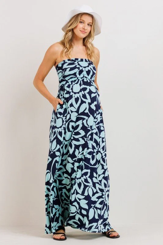Floral Bliss Strapless Maternity Maxi Dress