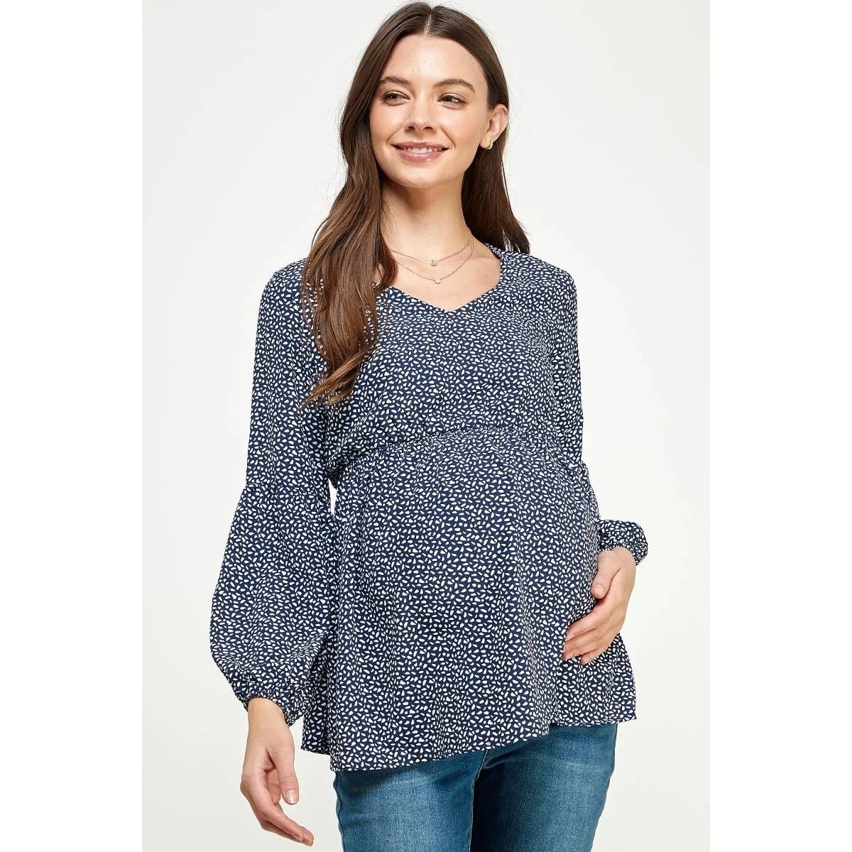 V-Neck Long Sleeve Maternity Blouse