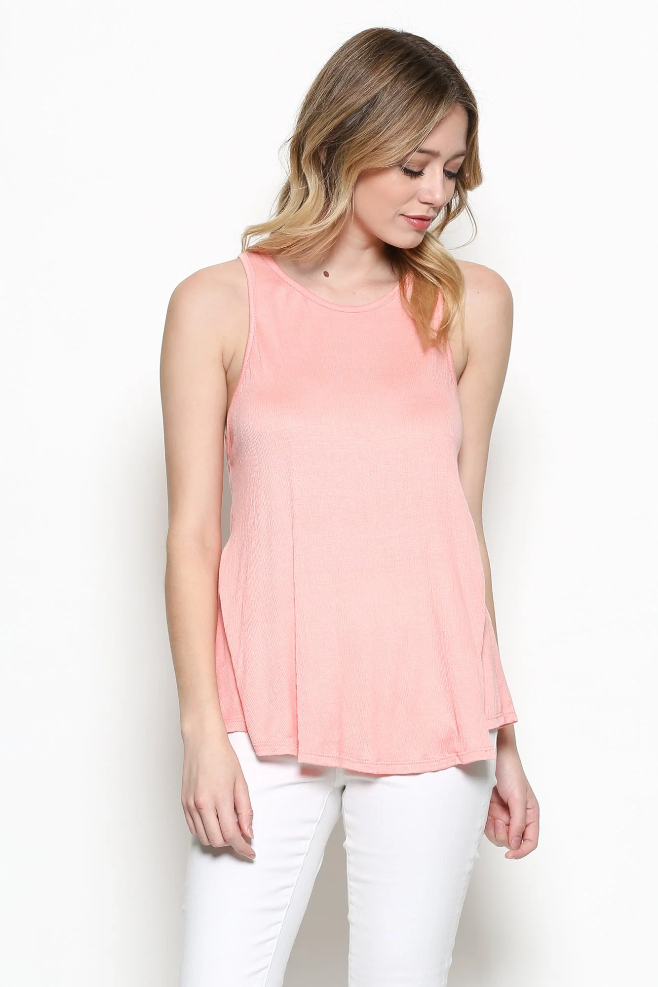 Coral Crinkle Racerback Top