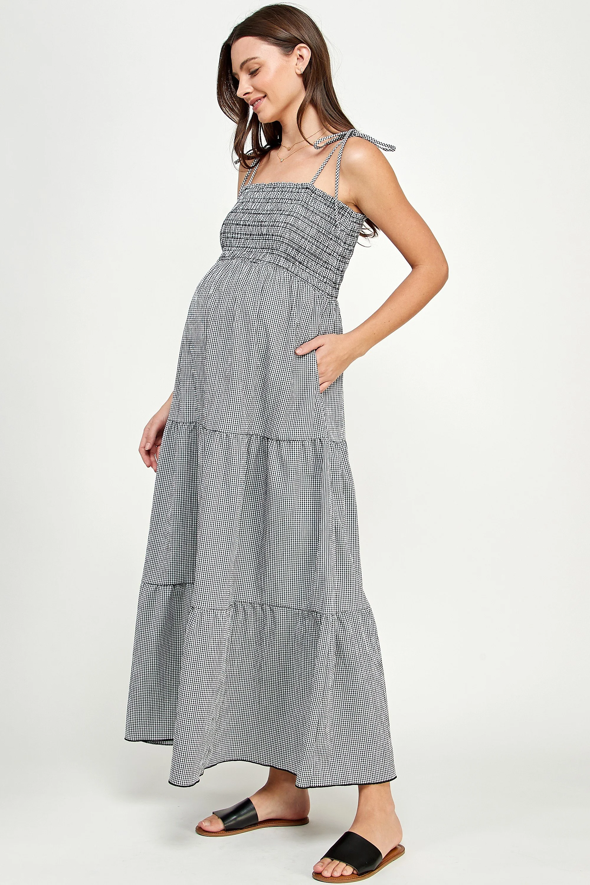 Gingham Elegance Maternity Midi Dress
