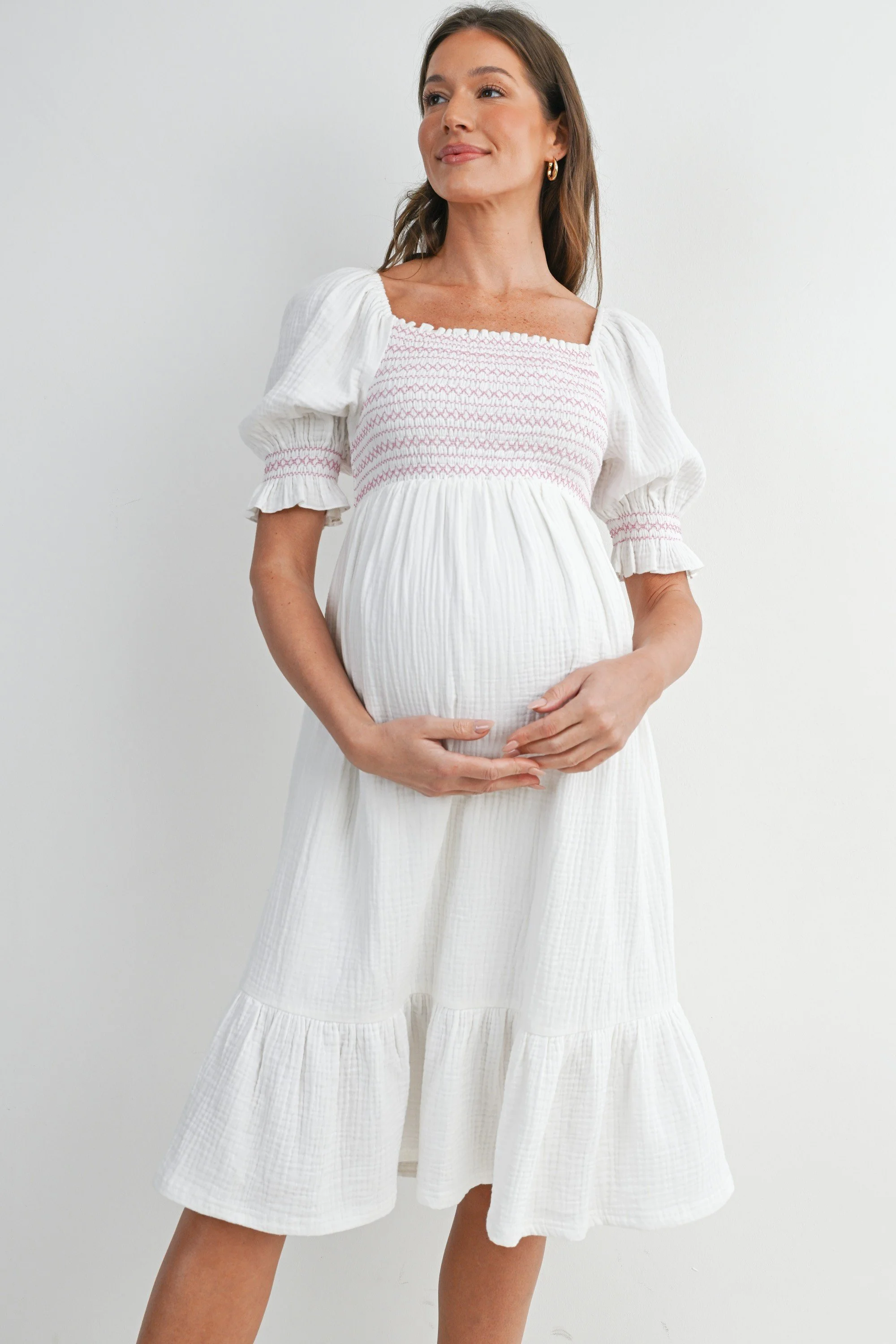 White Cotton Flowy Maternity Dress