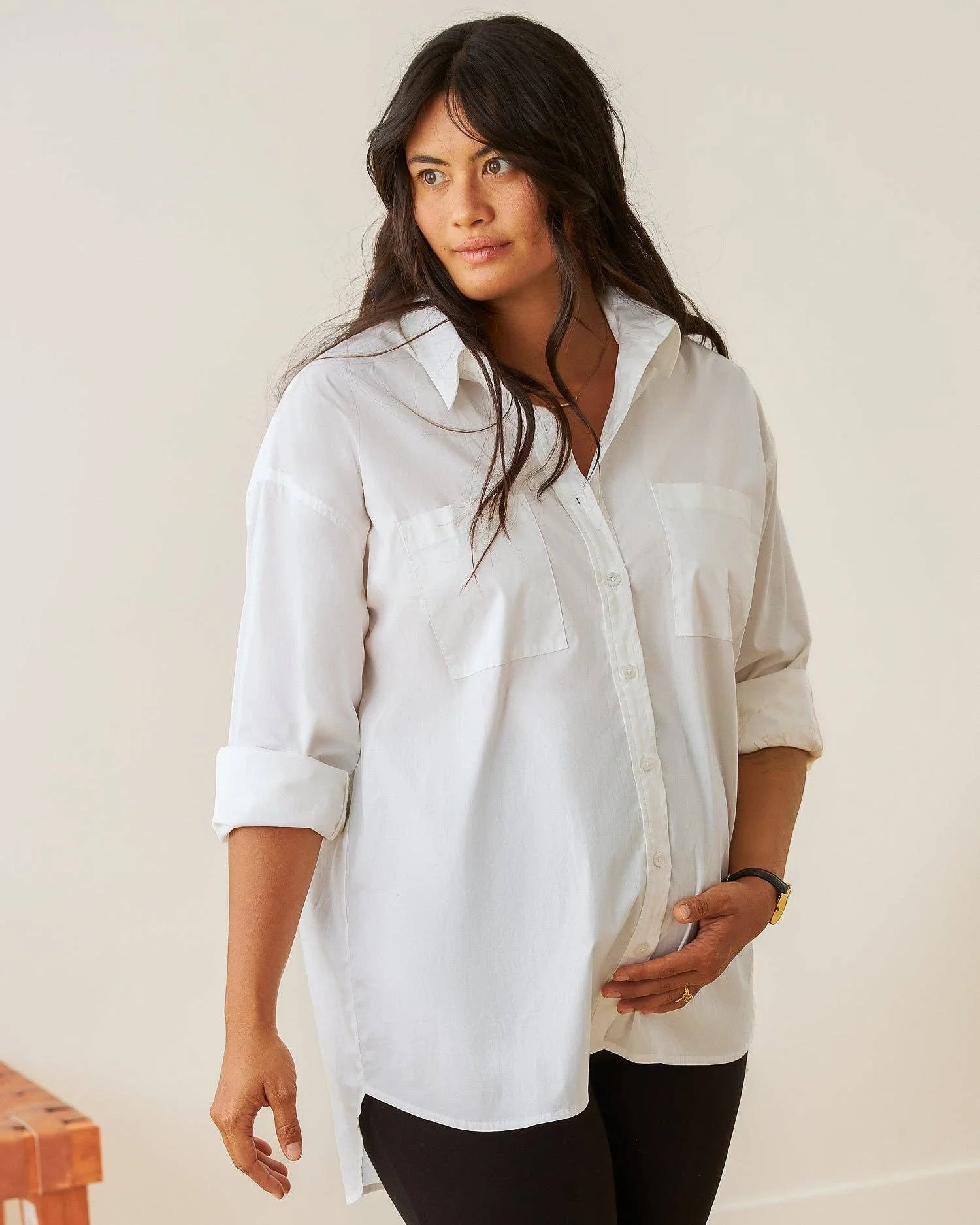 Poplin Maternity & Nursing Button Up Shirt | White