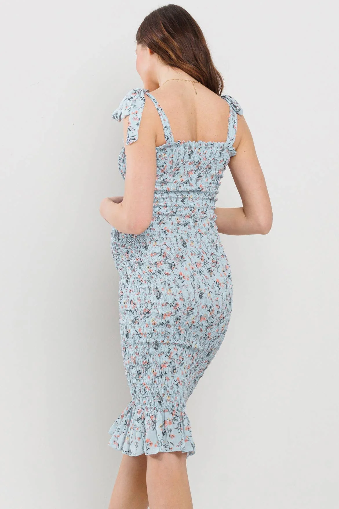 floral print ruched blue dress1.jpeg