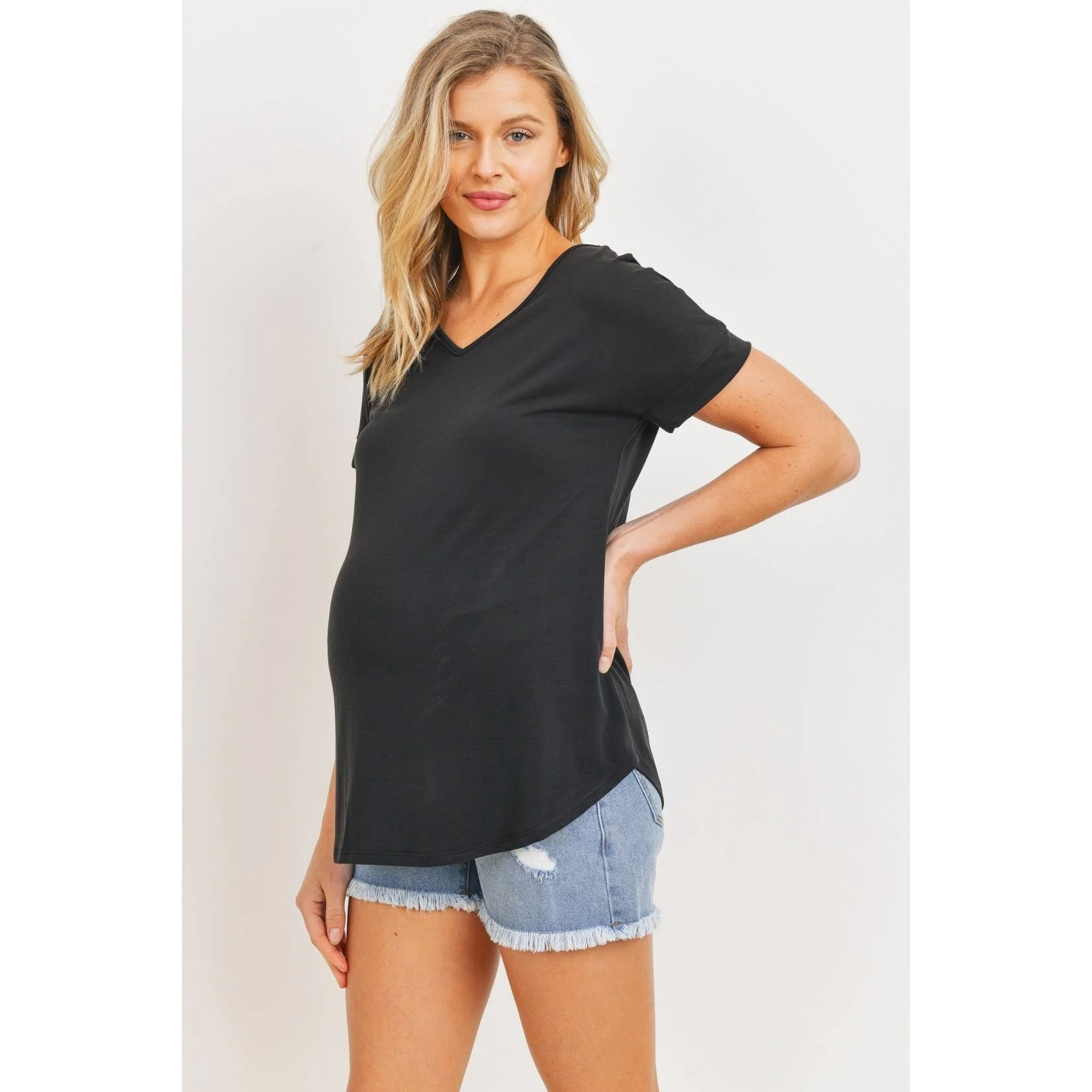 Frayed Edge Light Denim Maternity Shorts