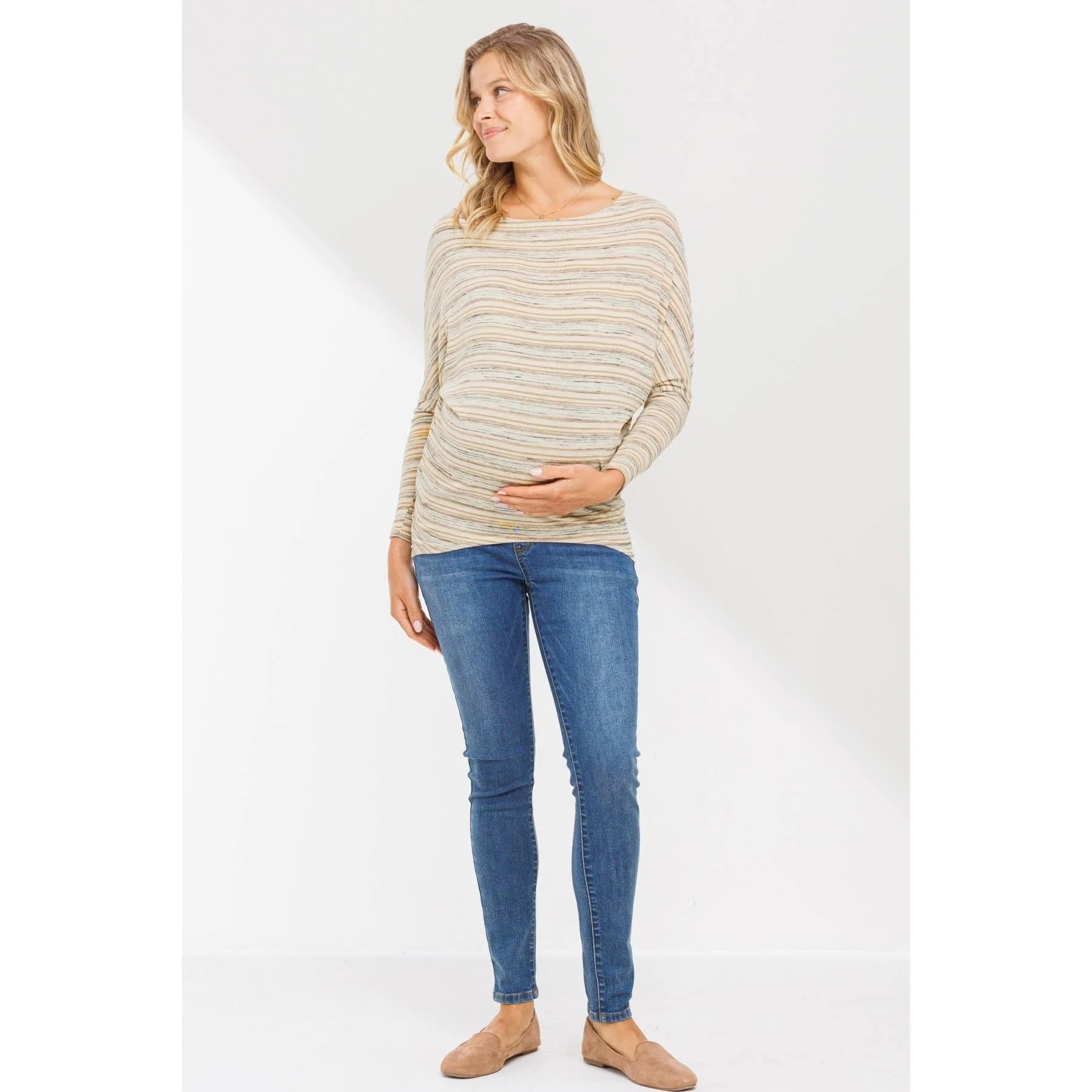 Striped Boatneck Long Sleeve Maternity Knit Top
