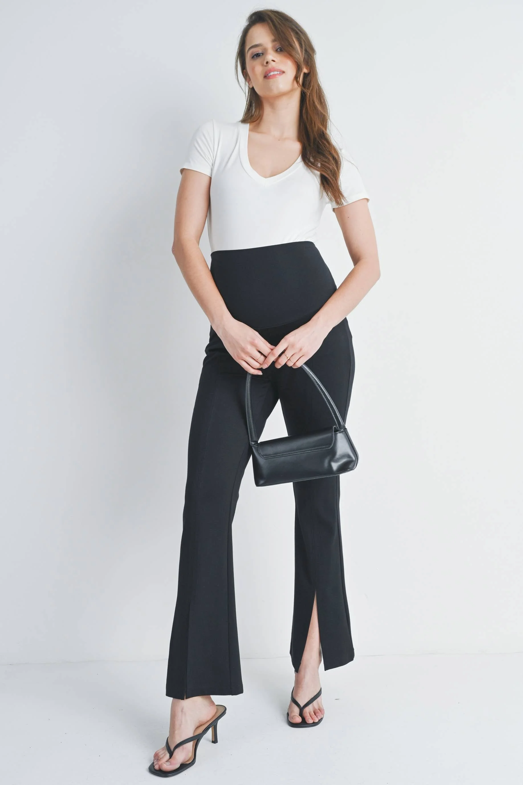 Black Flared Over the Belly Maternity Pants