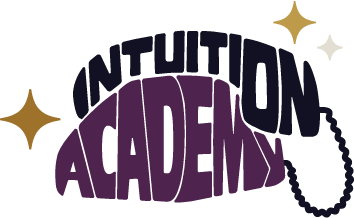 Graphical version of a vintage phone made out of the letters that spell Intuition Academy