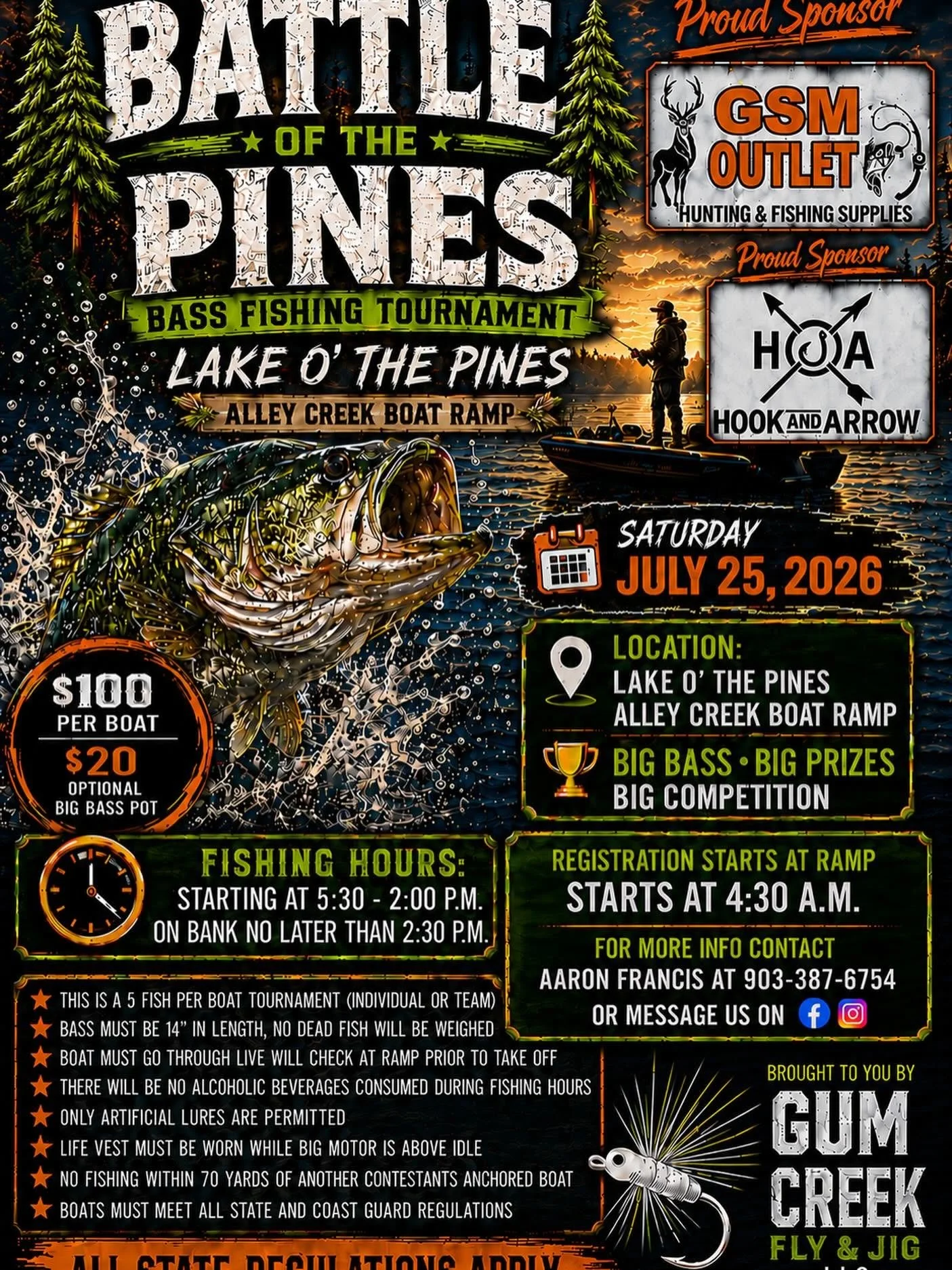 Battle Of The Pines Bass tournament Big Bass Pot