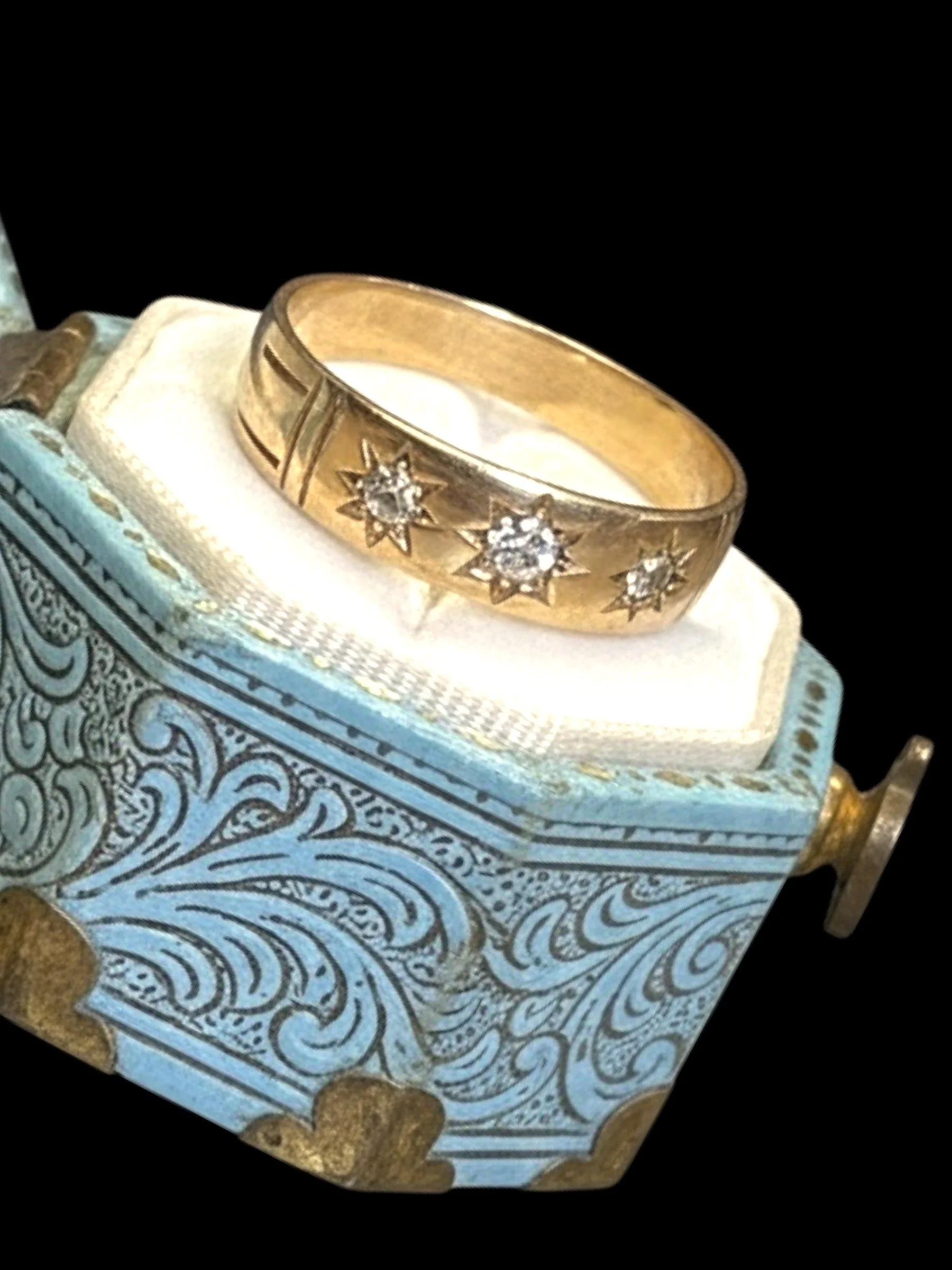 Antique 1898 Starburst Old Cut Diamond 18ct Gold Gypsy Ring Size I / 4.5