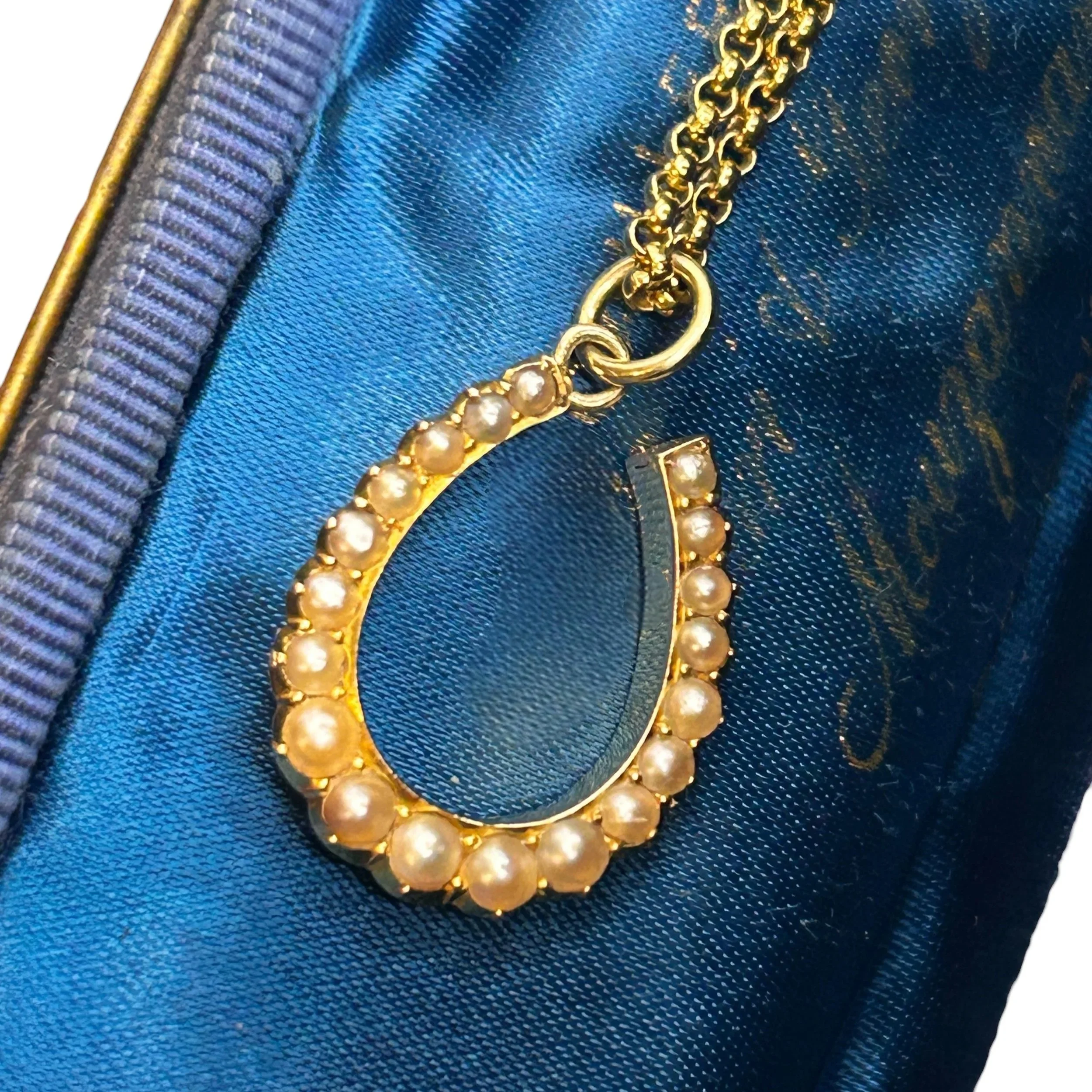 Pearl Horseshoe Charm 15ct Gold