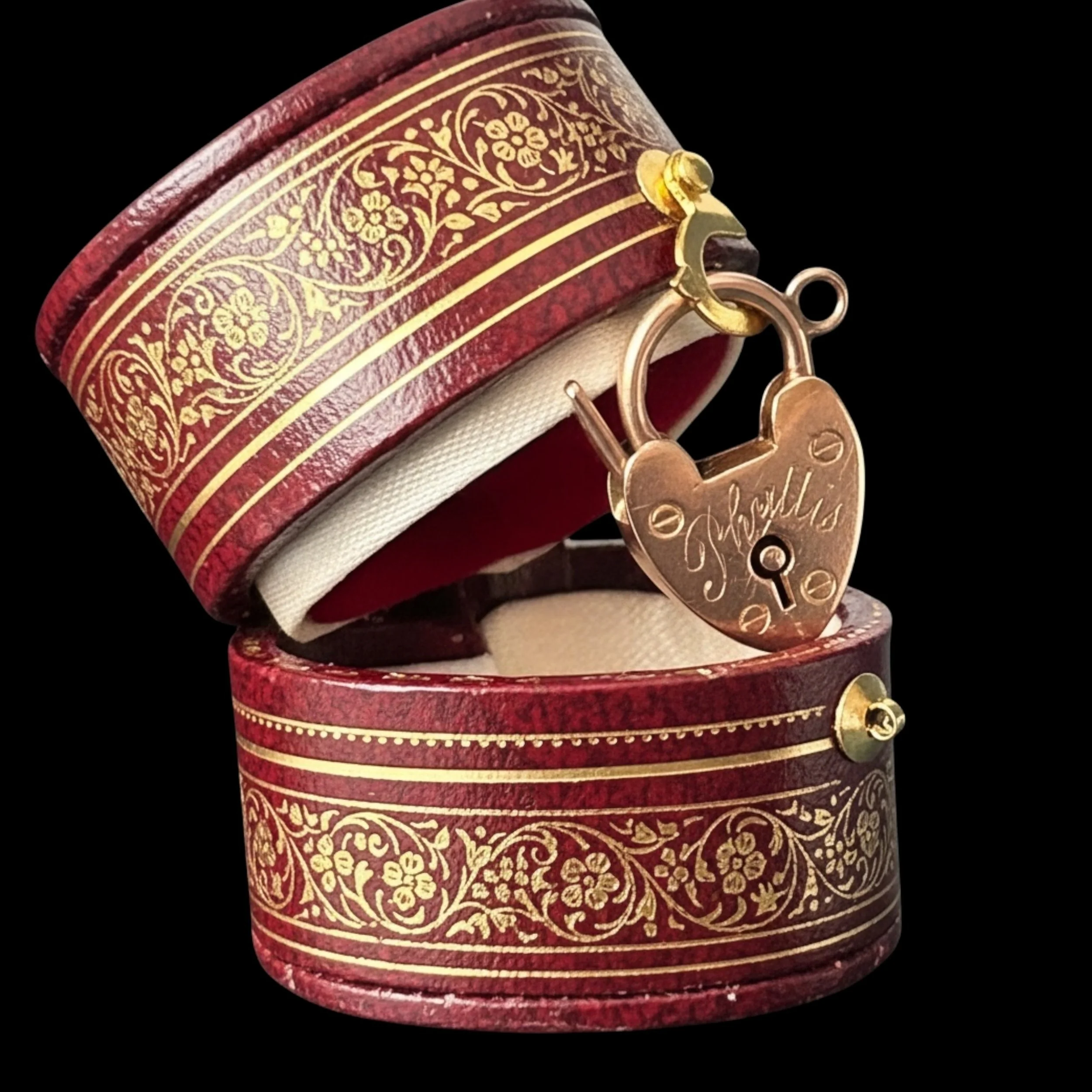 Antique 9ct Gold Heart Padlock with Inscription -  Post WW1 1918 Rare Piece