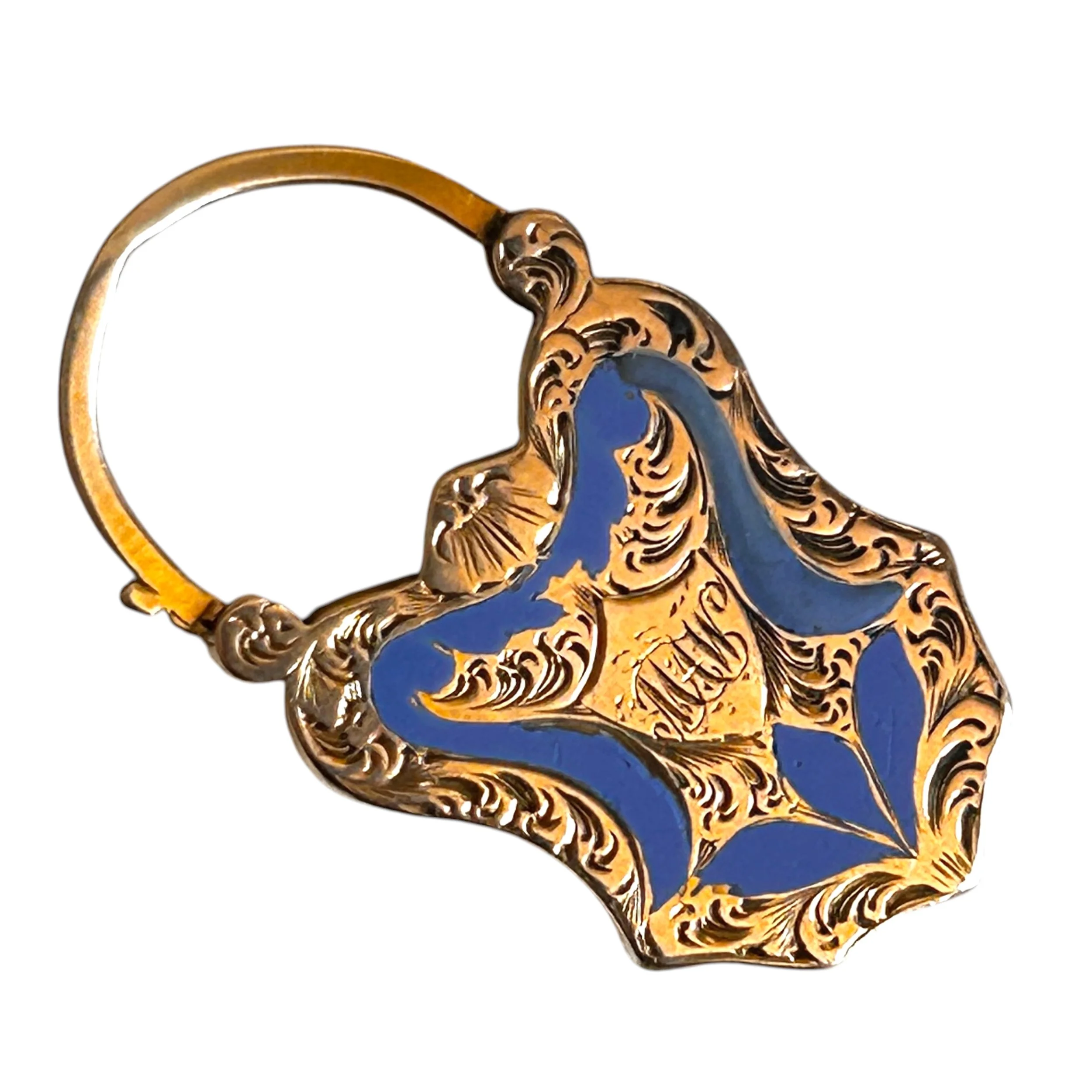 Victorian Gold Shield Padlock Dual-sided Goldstone and Blue Enamel