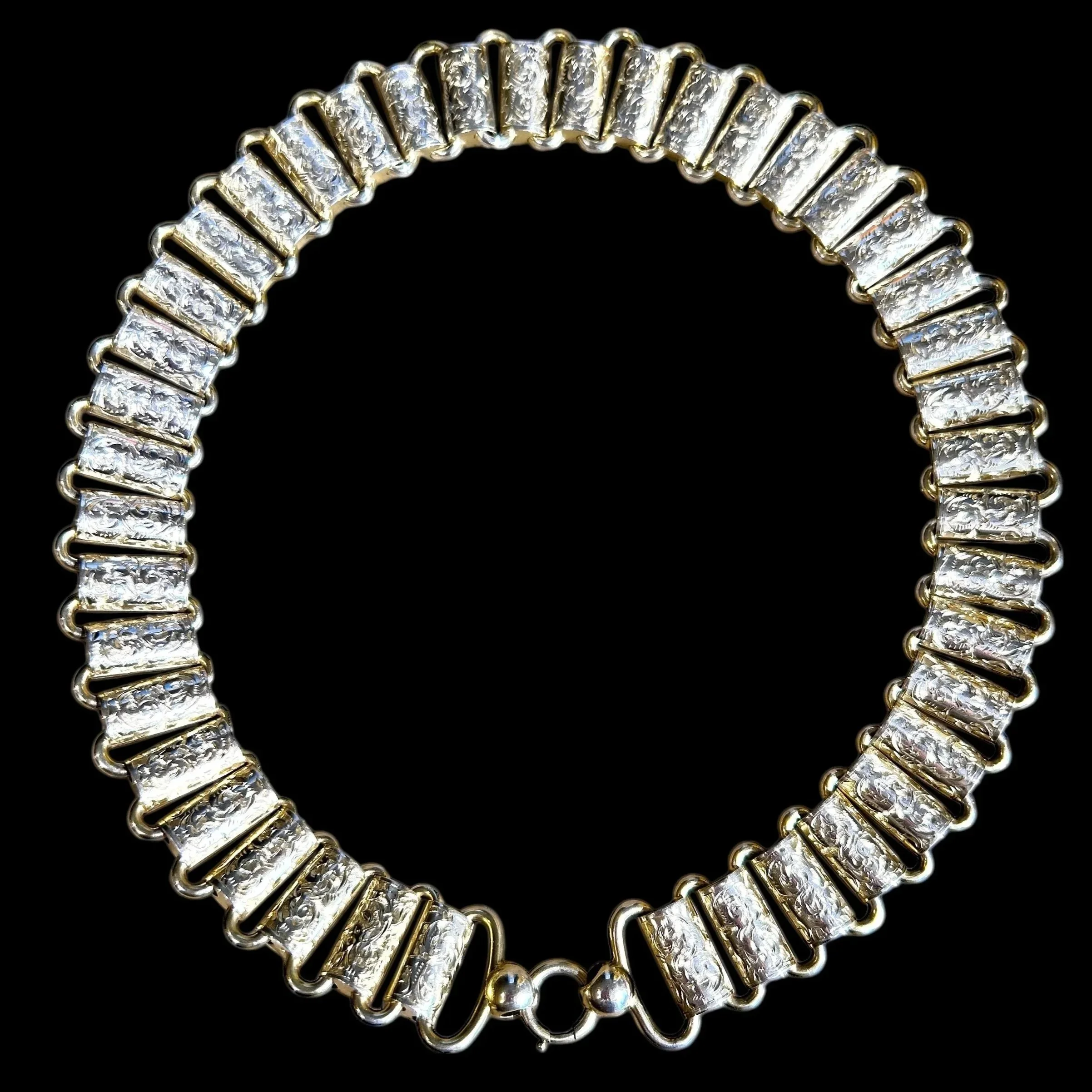Victorian Sterling Silver Book Chain Decorative Collar Necklace