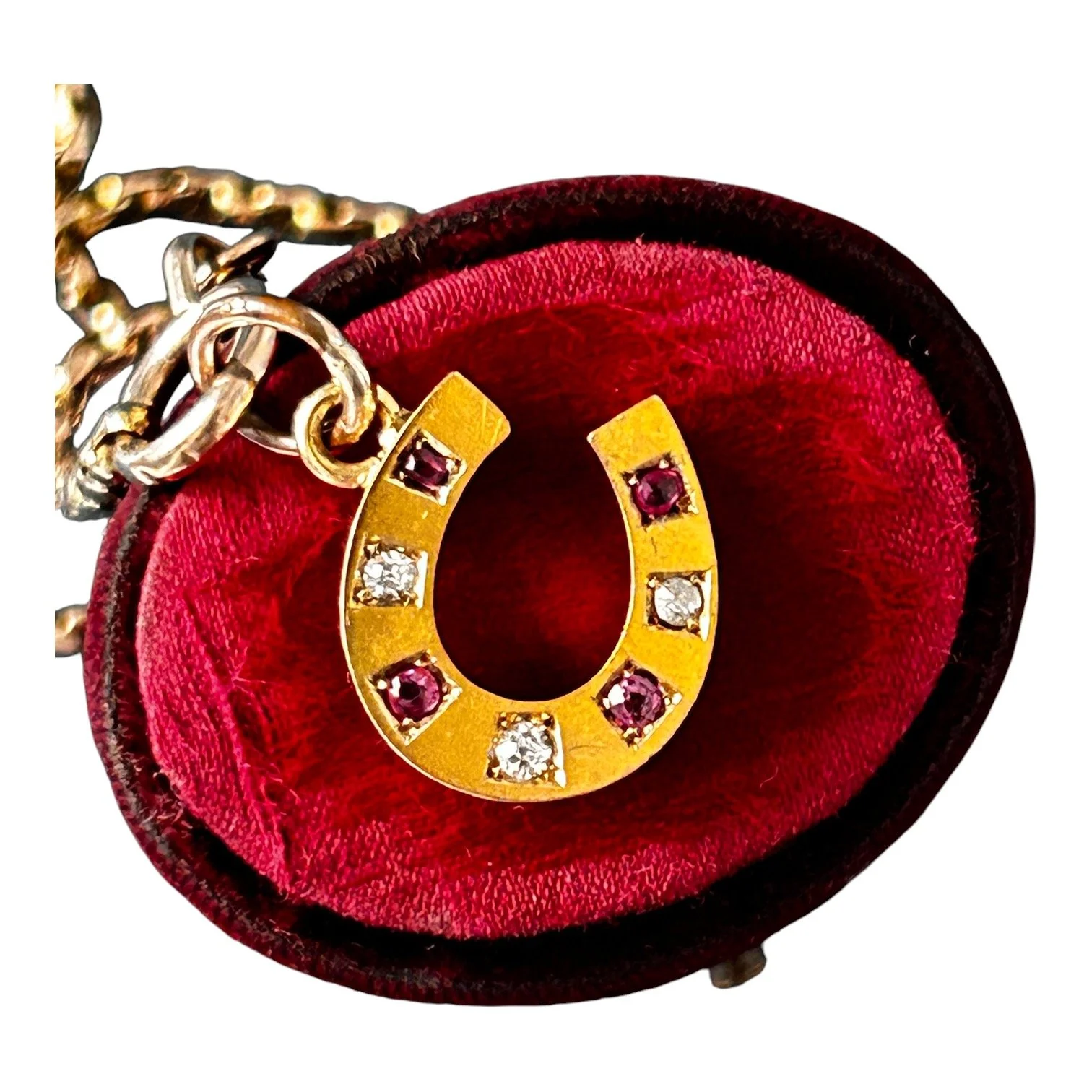 Victorian 15ct Gold Lucky Horseshoe with Natural Ruby & Diamond Pendant