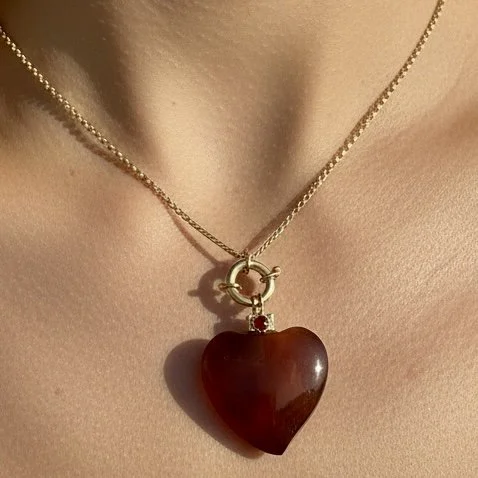 Victorian Heart Carnelian Pendant OLD RUBY LUCK