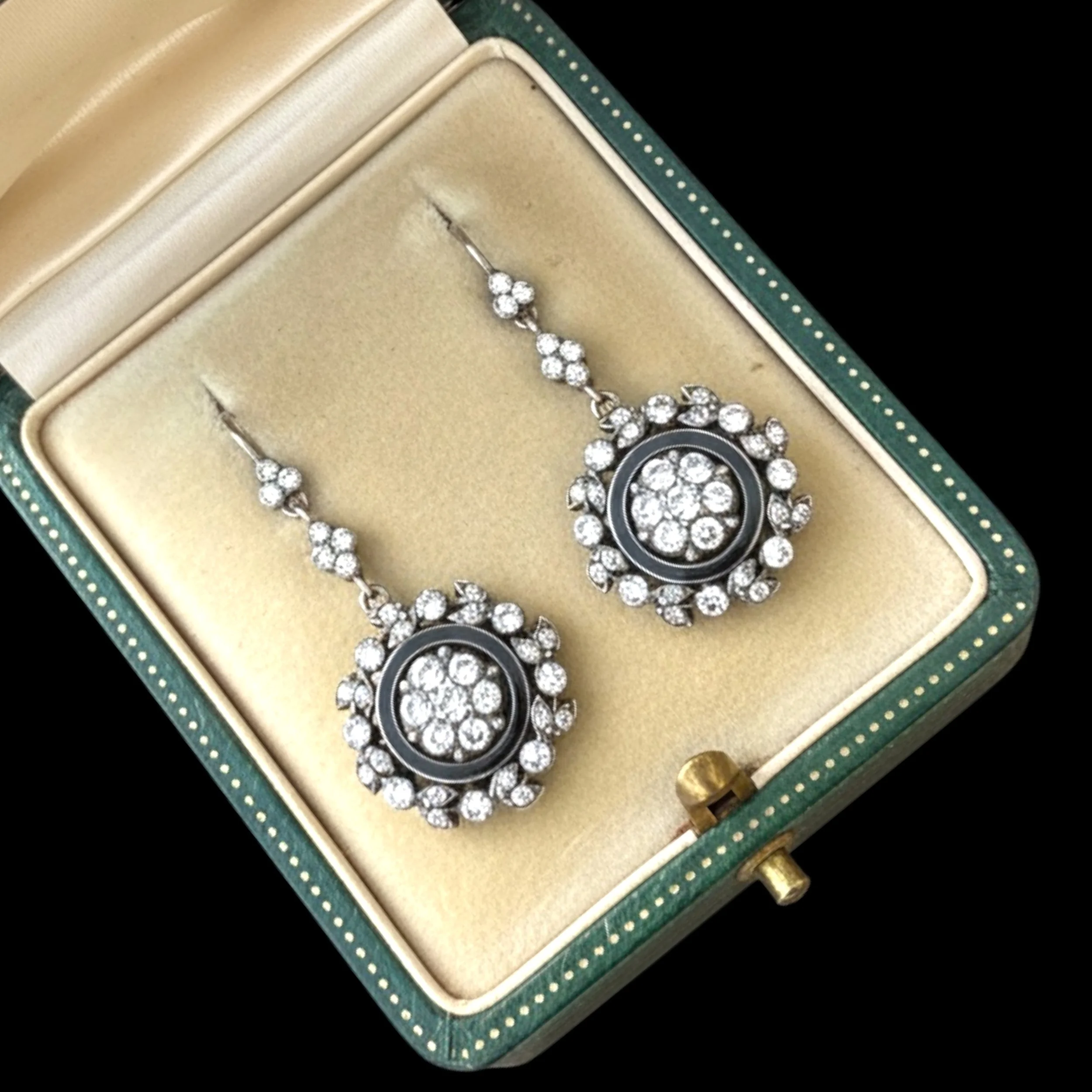 Victorian Collet Set Paste Diamond Drop Earrings