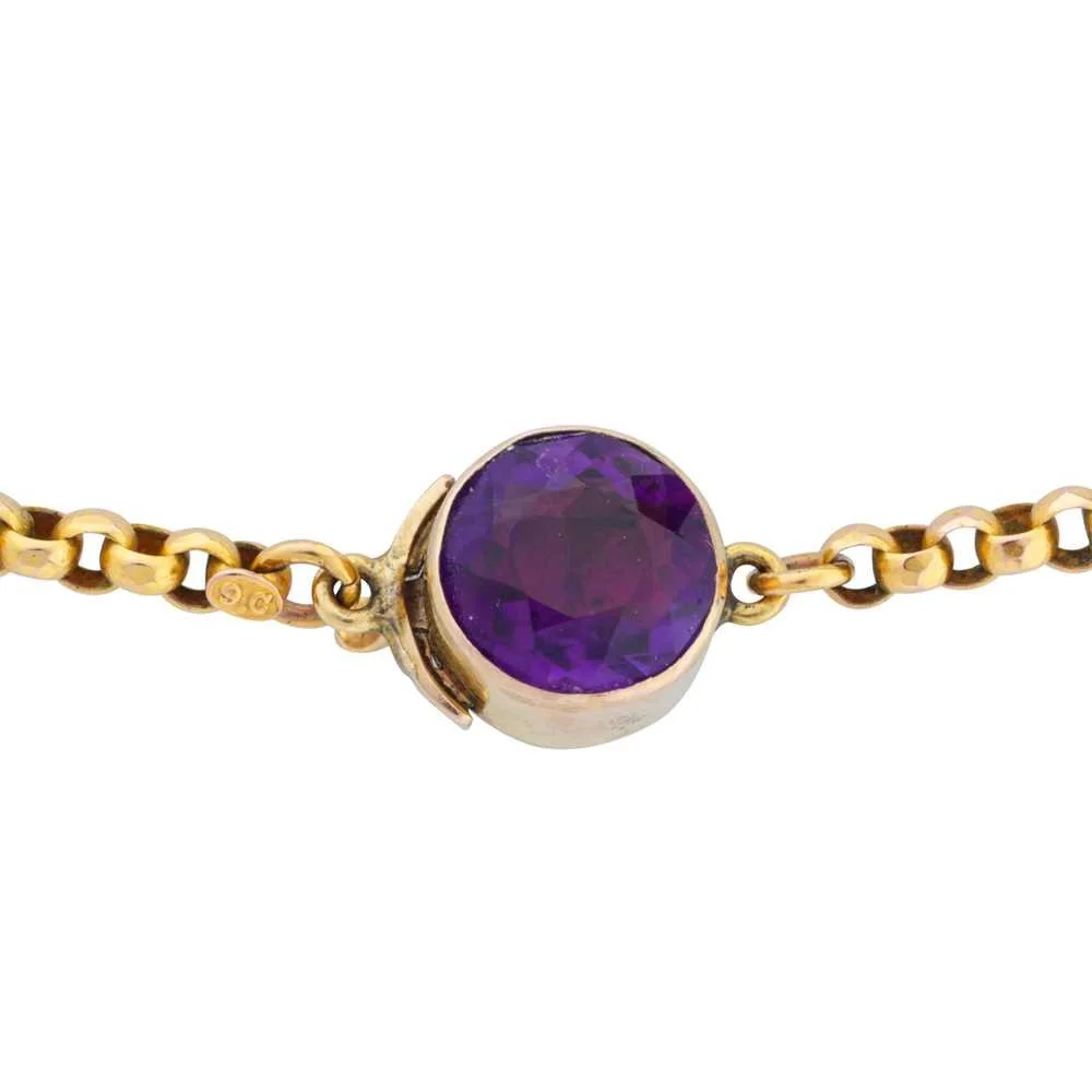 Victorian 1860 Amethyst Pendant Necklace 9ct Gold