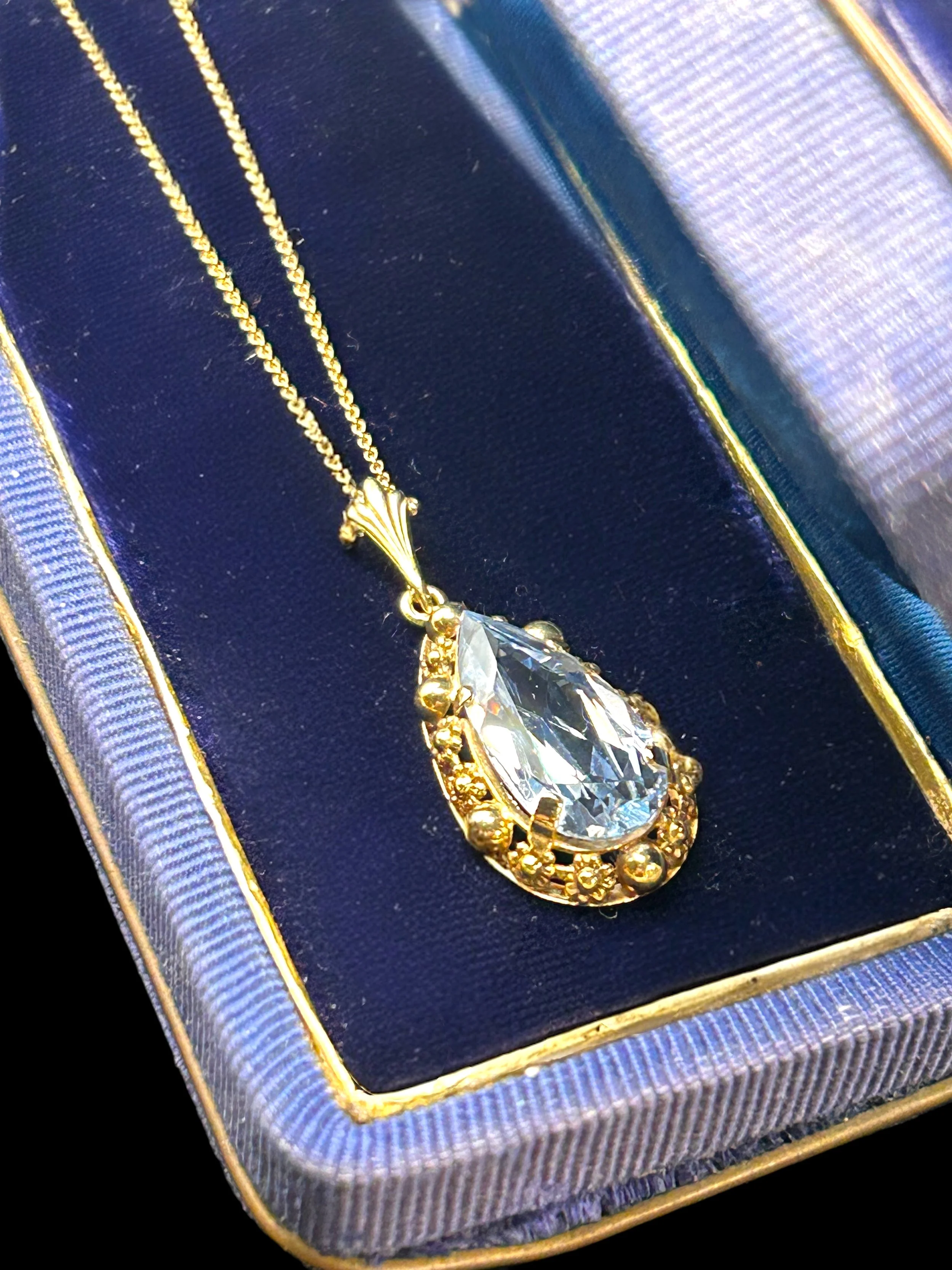 Pretty Necklace Mid Century Aquamarine Blue Jewelry