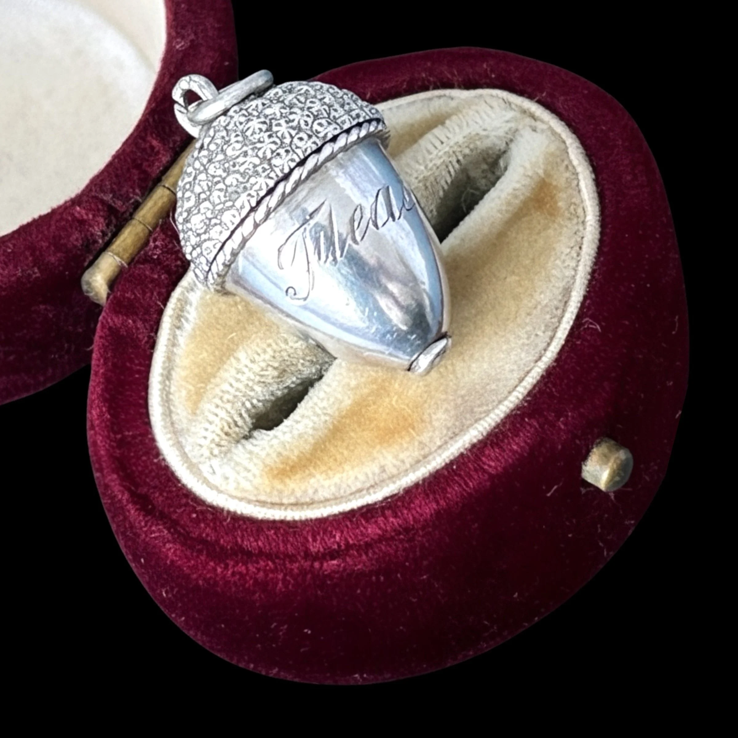Victorian Silver Acorn Charm with Inscription