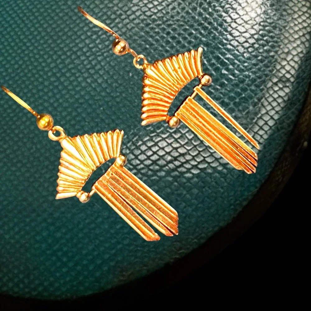 Mid-Century 1960s 9ct Yellow Gold Tassel Drop Earrings - Art Deco Style