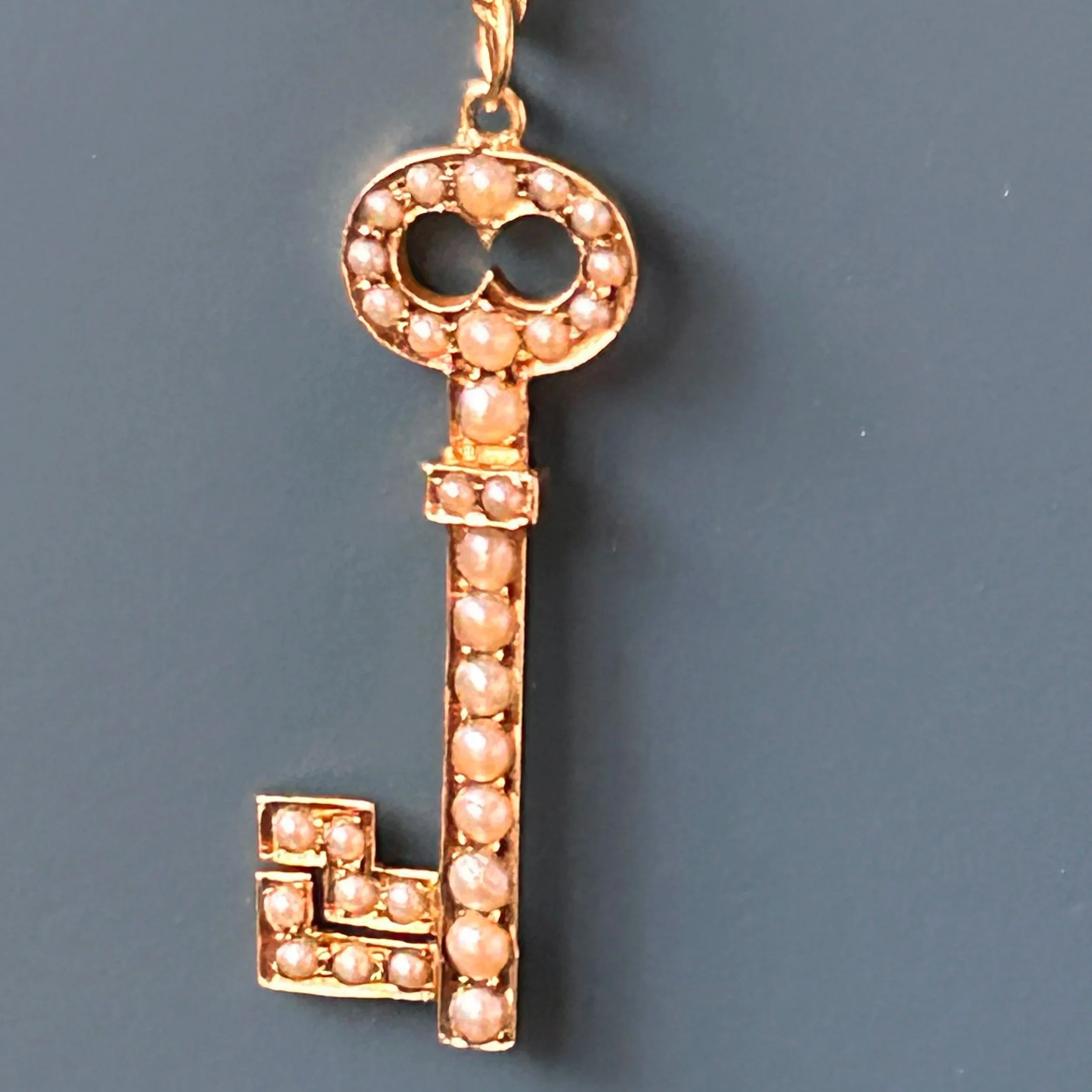 Victorian Pearl Jewellery Key Pendant 15ct Solid Gold